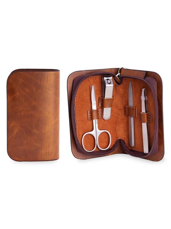 4-Piece Leather & Stainless Steel Manicure Set Bey-Berk