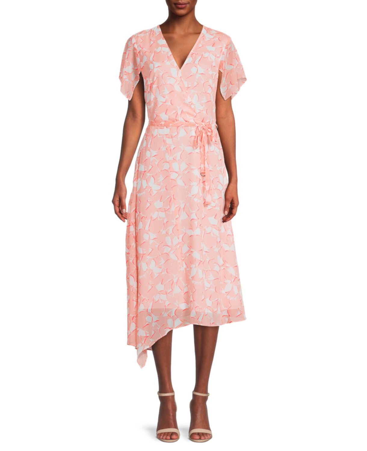 Платье с поясом и цветочным принтом DKNY