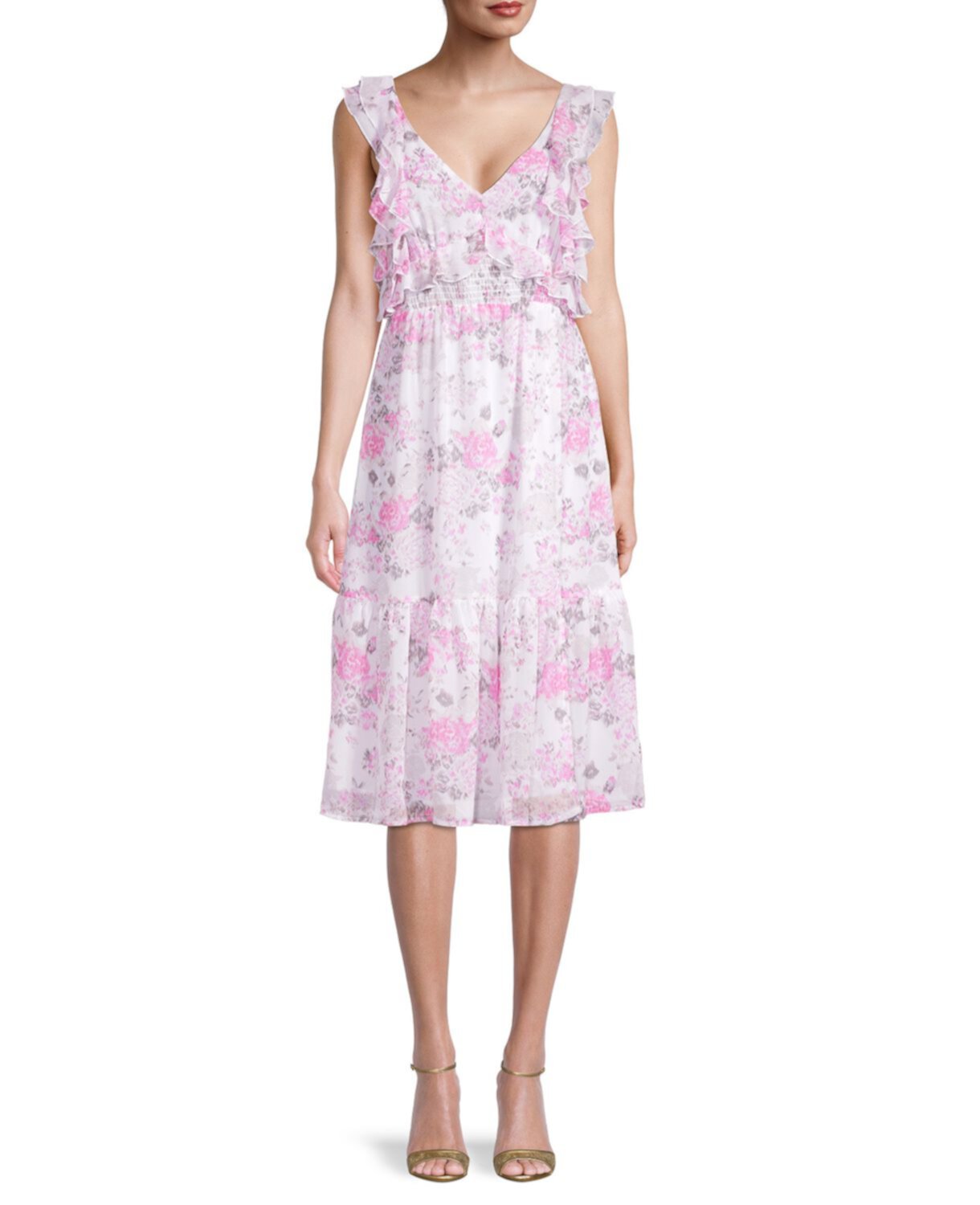 Платье миди с цветочным принтом и рукавами-крылышками Dex
