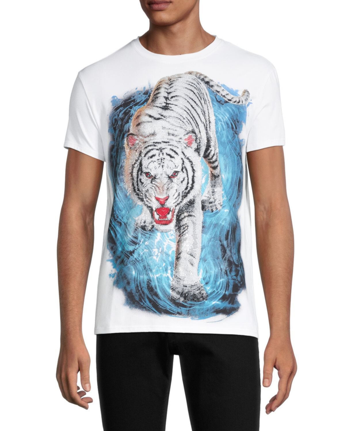 Белая футболка со стразами и изображением тигра Heads Or Tails