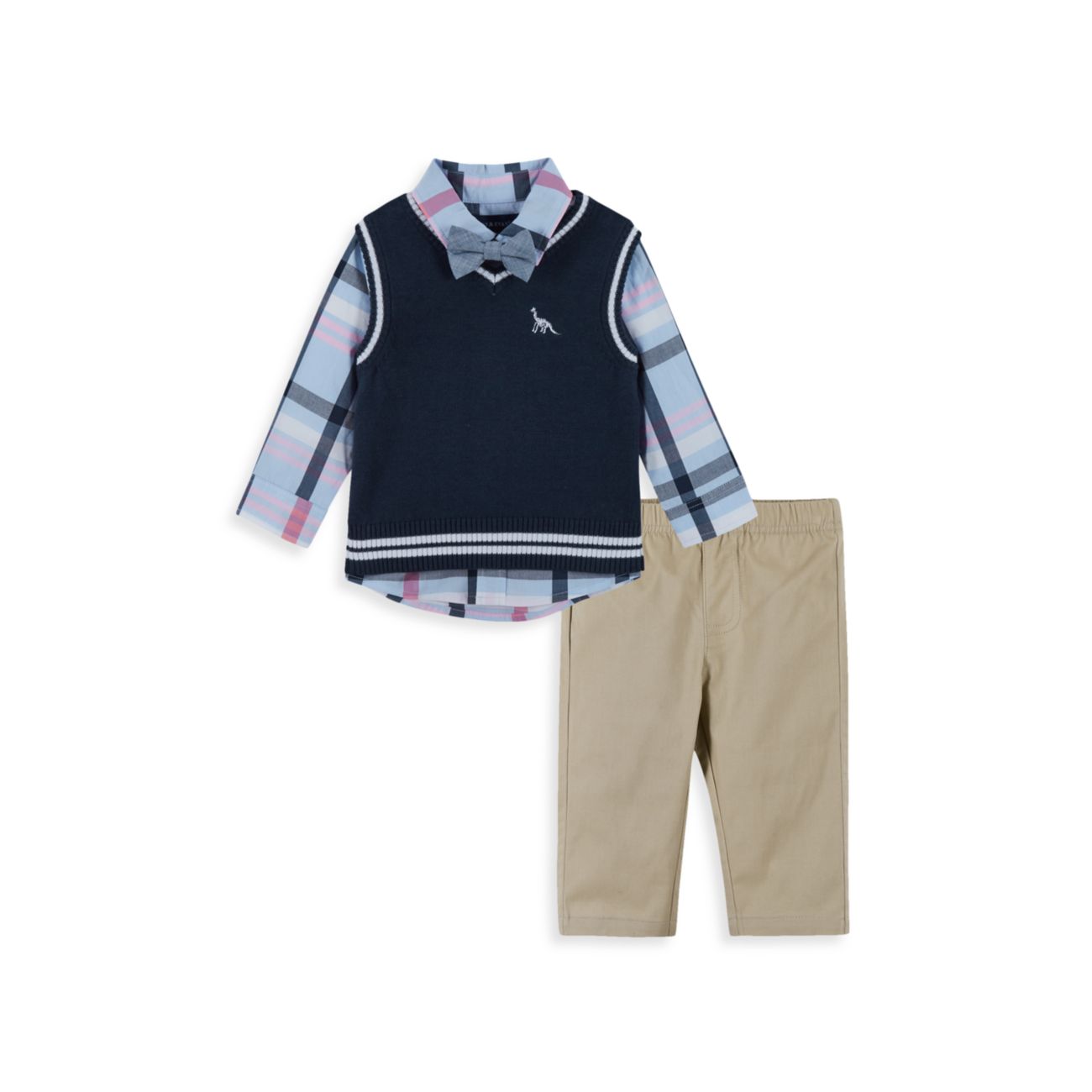 Клетчатая рубашка из трех предметов для маленького мальчика, жилет-свитер и amp; Комплект брюк Andy & Evan