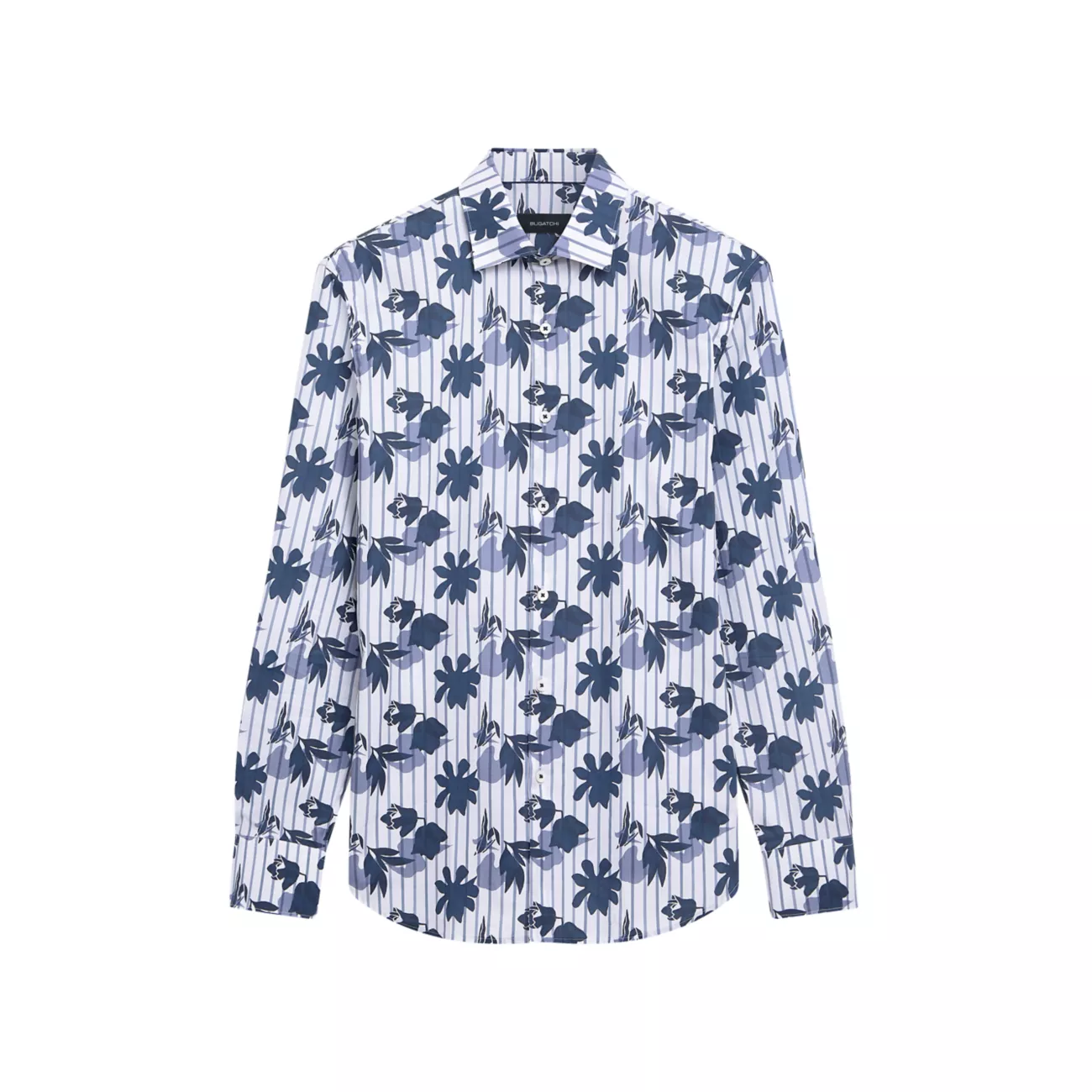 Полосатая классическая рубашка с цветочным принтом BUGATCHI