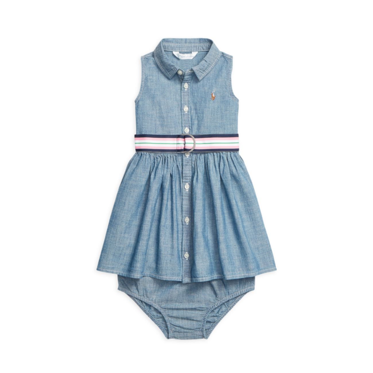 Платье-рубашка цвета индиго из шамбре с поясом для девочки для маленьких девочек Polo Ralph Lauren