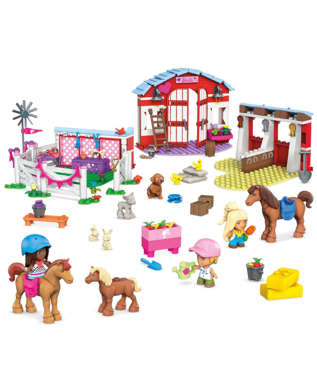 Игровой набор Barbie Pets Horse Stables Building с 3 микрокуклами и 9 питомцами Mega Construx