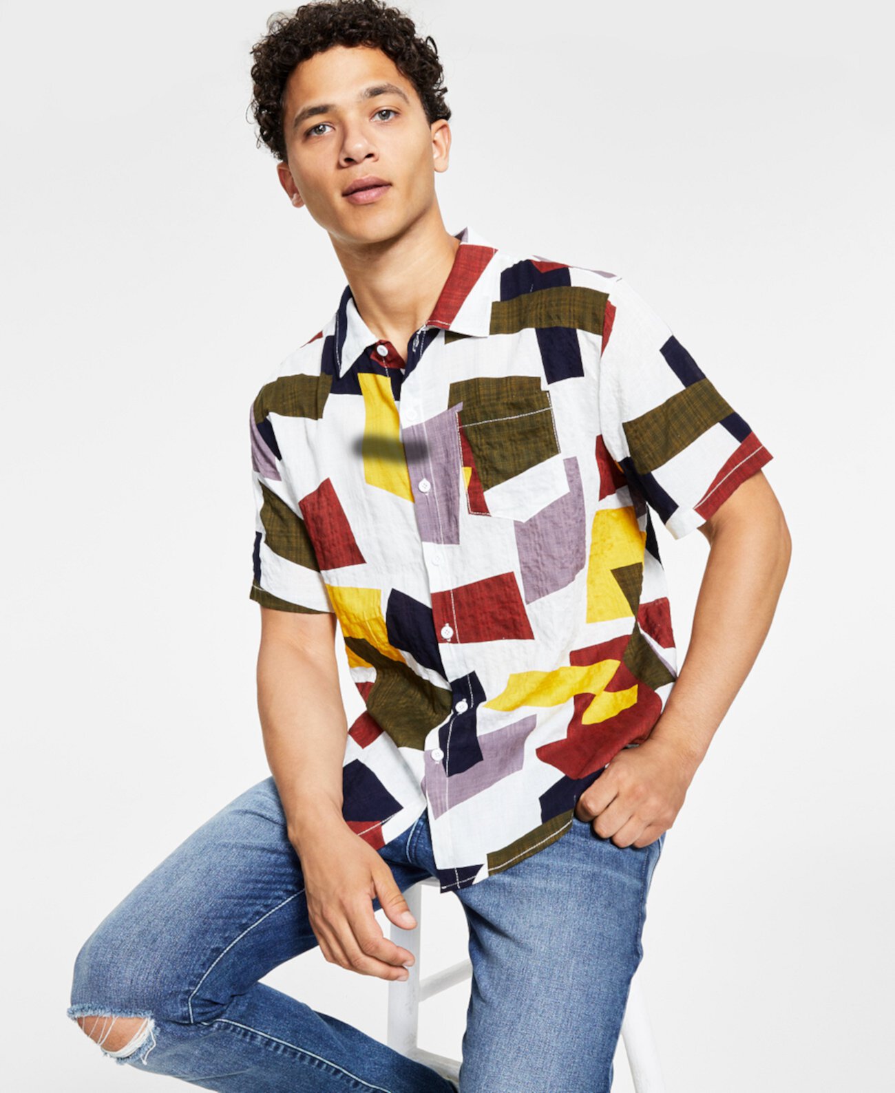Мужская рубашка с геометрическим принтом Denim Bay