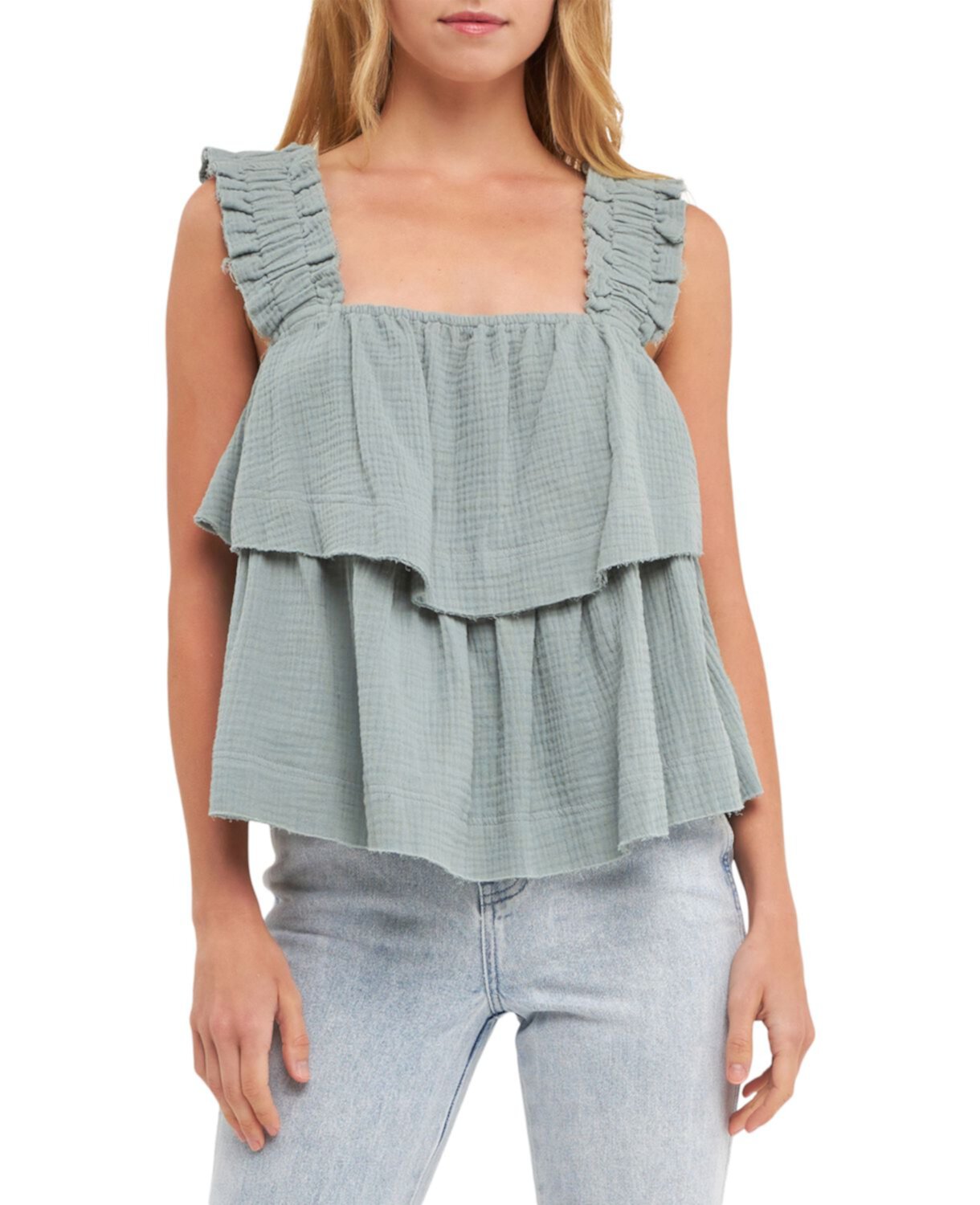 Square-Neck Tiered Top Free the Roses