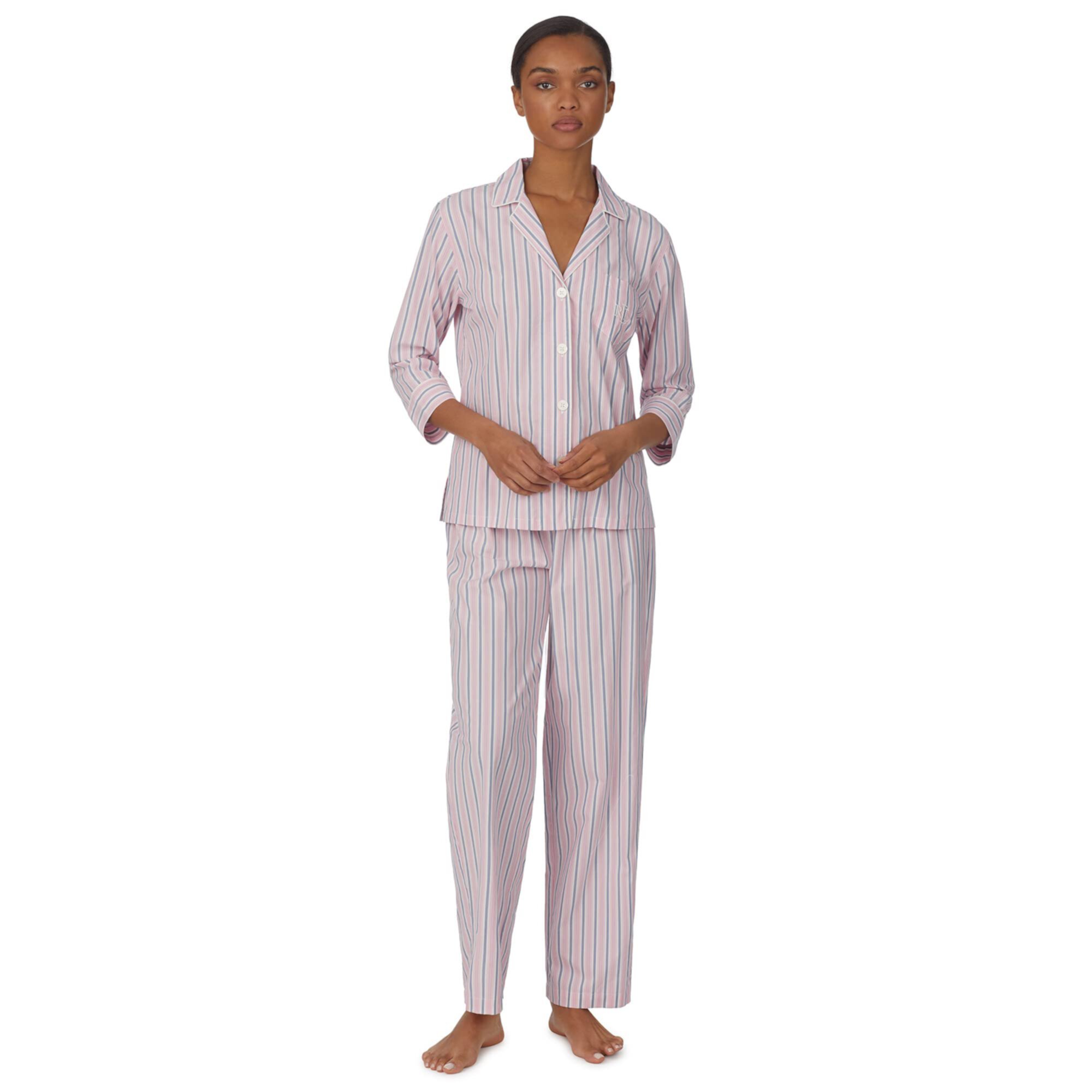 Пижамный комплект с длинными брюками и воротником-стойкой с рукавами 3/4 Ralph Lauren