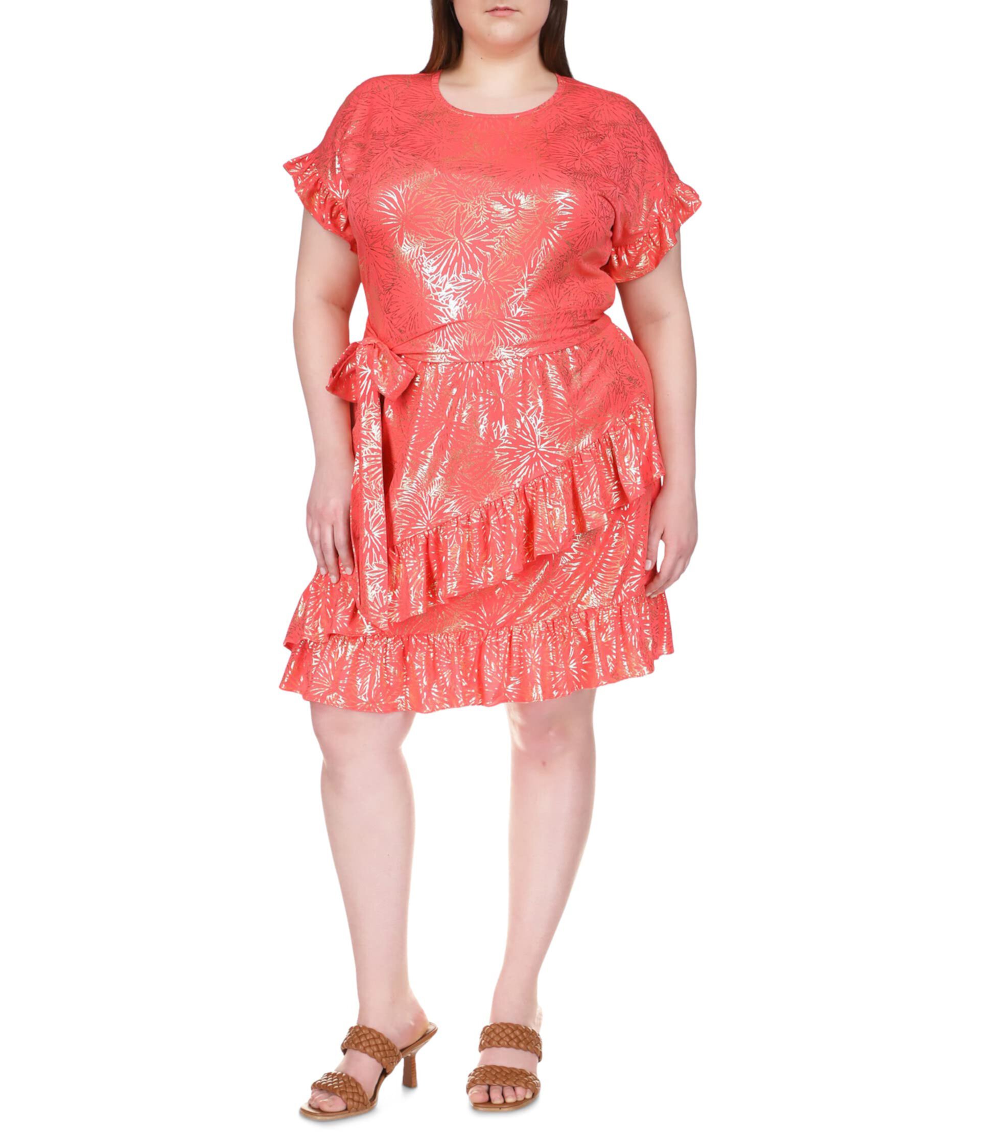 Матовое трикотажное платье с запахом и рюшами из фольги Плюс размер MICHAEL Michael Kors