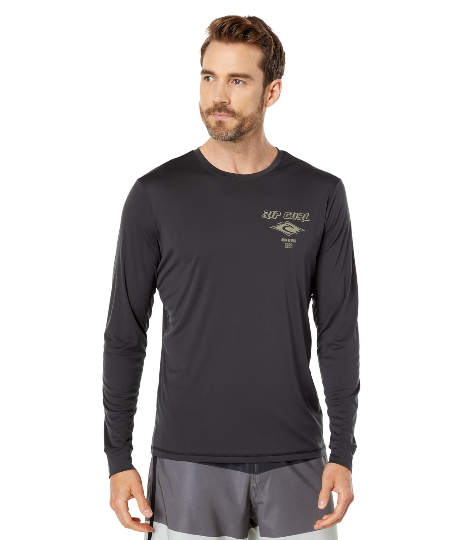 Футболка с длинным рукавом Rip Curl Icons Surflite L/S UV с защитой UPF 50+ и принтом Rip Curl