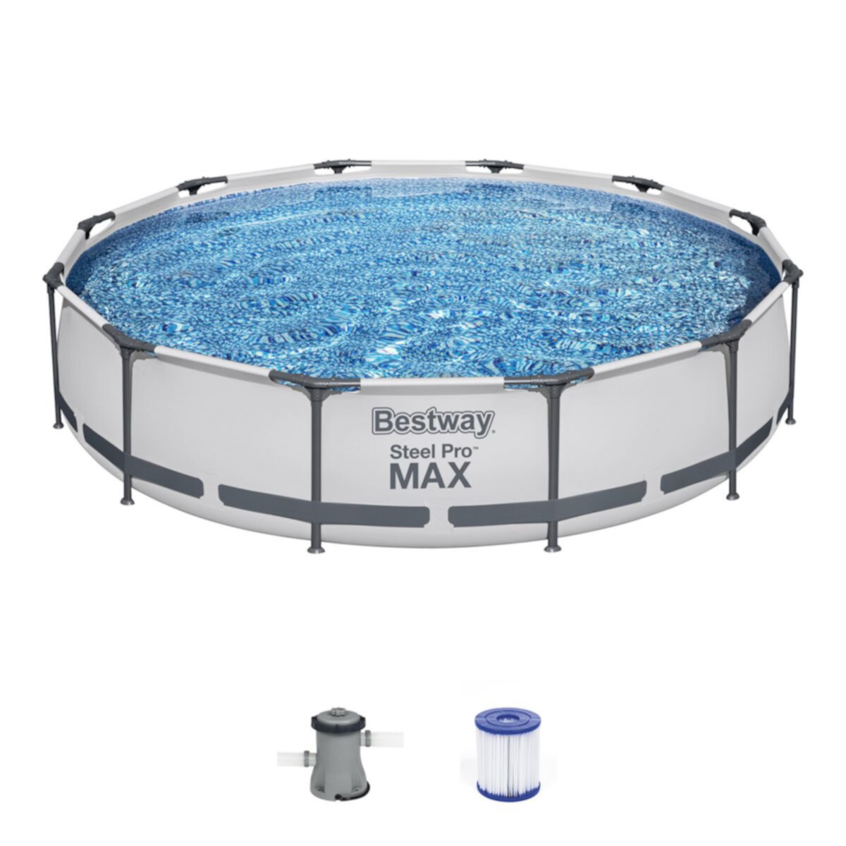 Bestway Steel Pro Max 12ft x 30in Frame Round Above Ground Swimming Pool w/ Pump Bestway