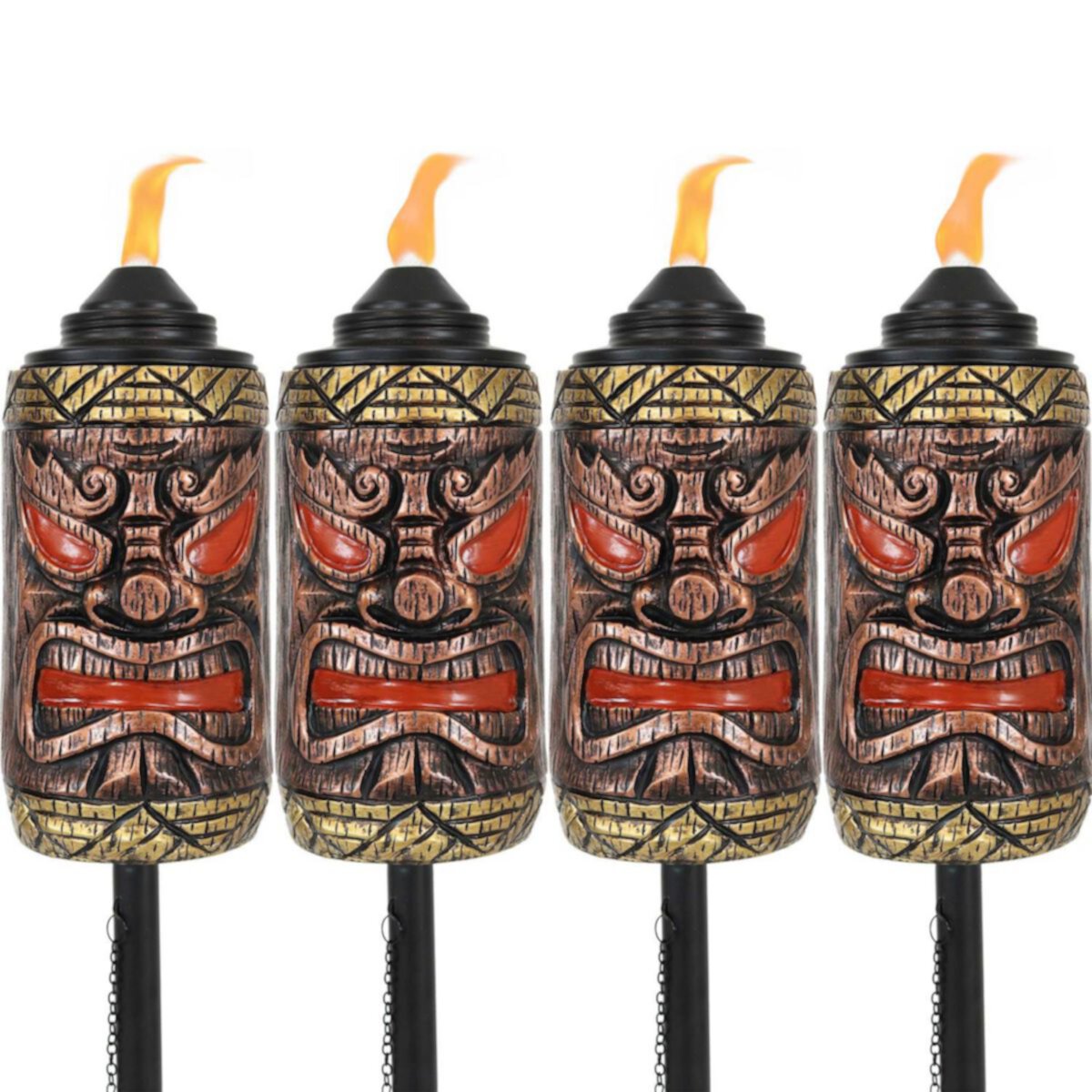 Sunnydaze 3-in-1 Tiki Face Outdoor Lawn Torch - 2 Sets of 2 (4 Torches) Sunnydaze Decor