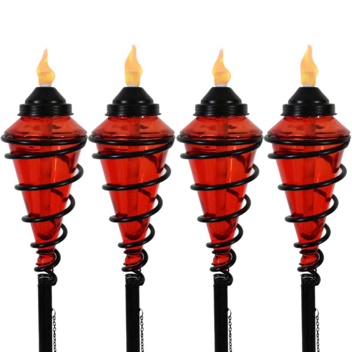 Sunnydaze 2-in-1 Swirling Metal Glass Outdoor Lawn Torch - Set of 4 - Red Sunnydaze Decor