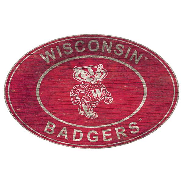 Овальная настенная вывеска Wisconsin Badgers, 117 х 76 см, с логотипом и состаренной отделкой Fan Creations