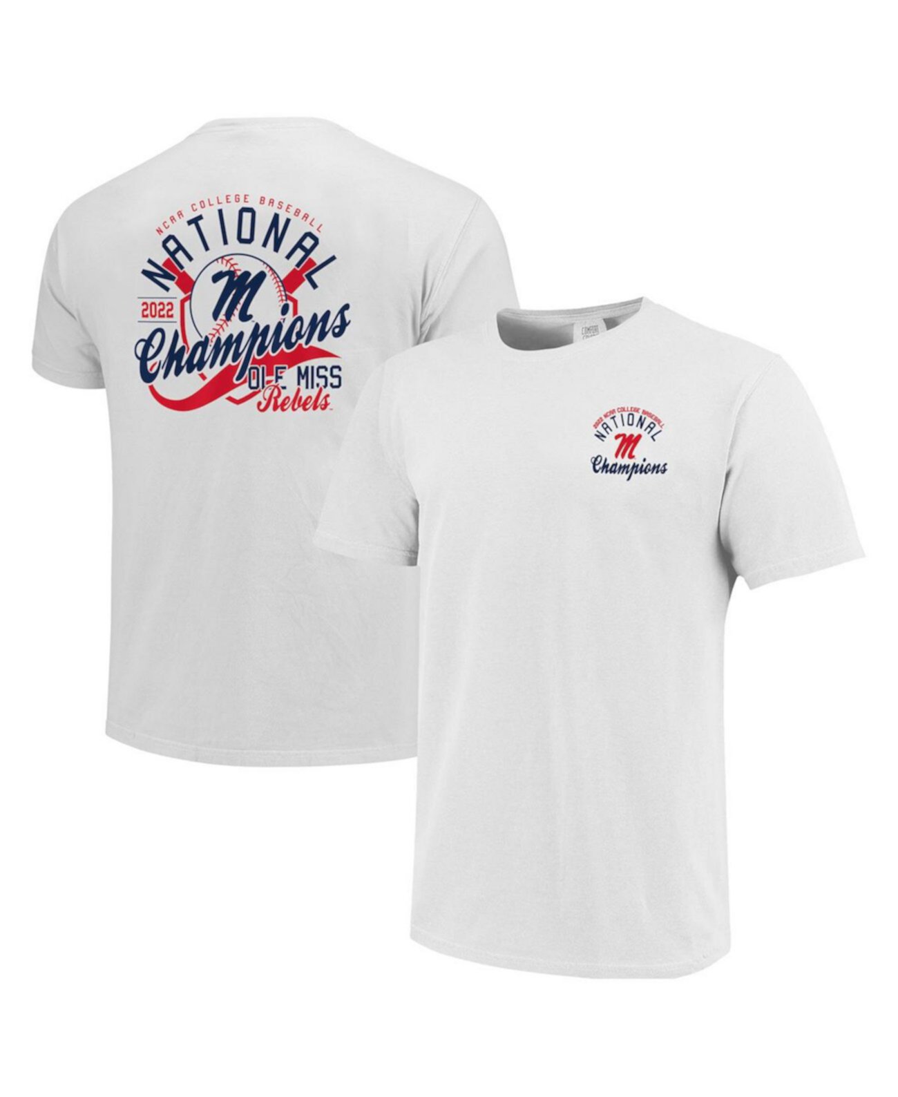 Мужская белая футболка Ole Miss Rebels 2022 NCAA Men's Baseball College World Series Champions со сценарием Image One