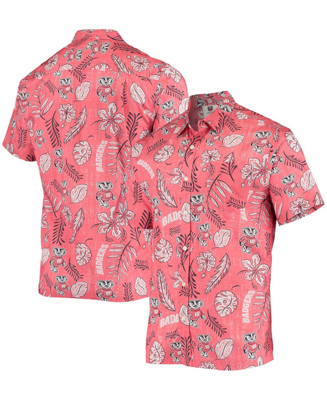 Мужская красная рубашка на пуговицах с цветочным принтом Wisconsin Badgers в винтажном стиле Wes & Willy