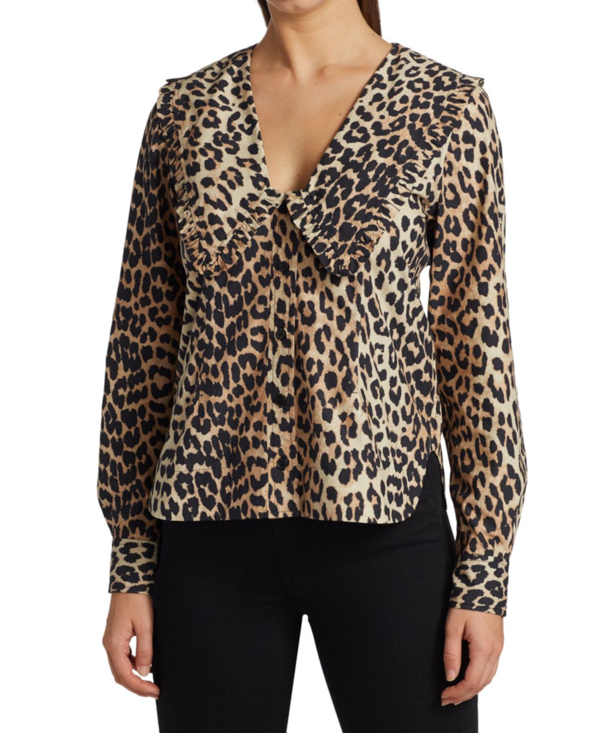 Поплиновая блузка с леопардовым принтом GANNI