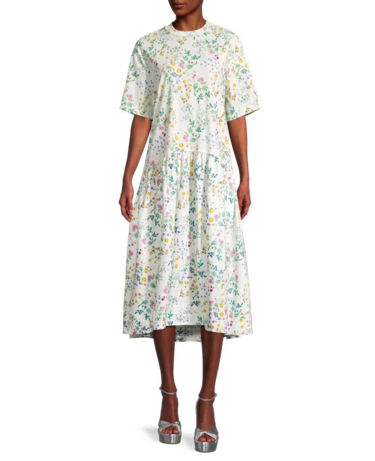 Варли Джерси &amp; Сатиновое платье-футболка Cynthia Rowley