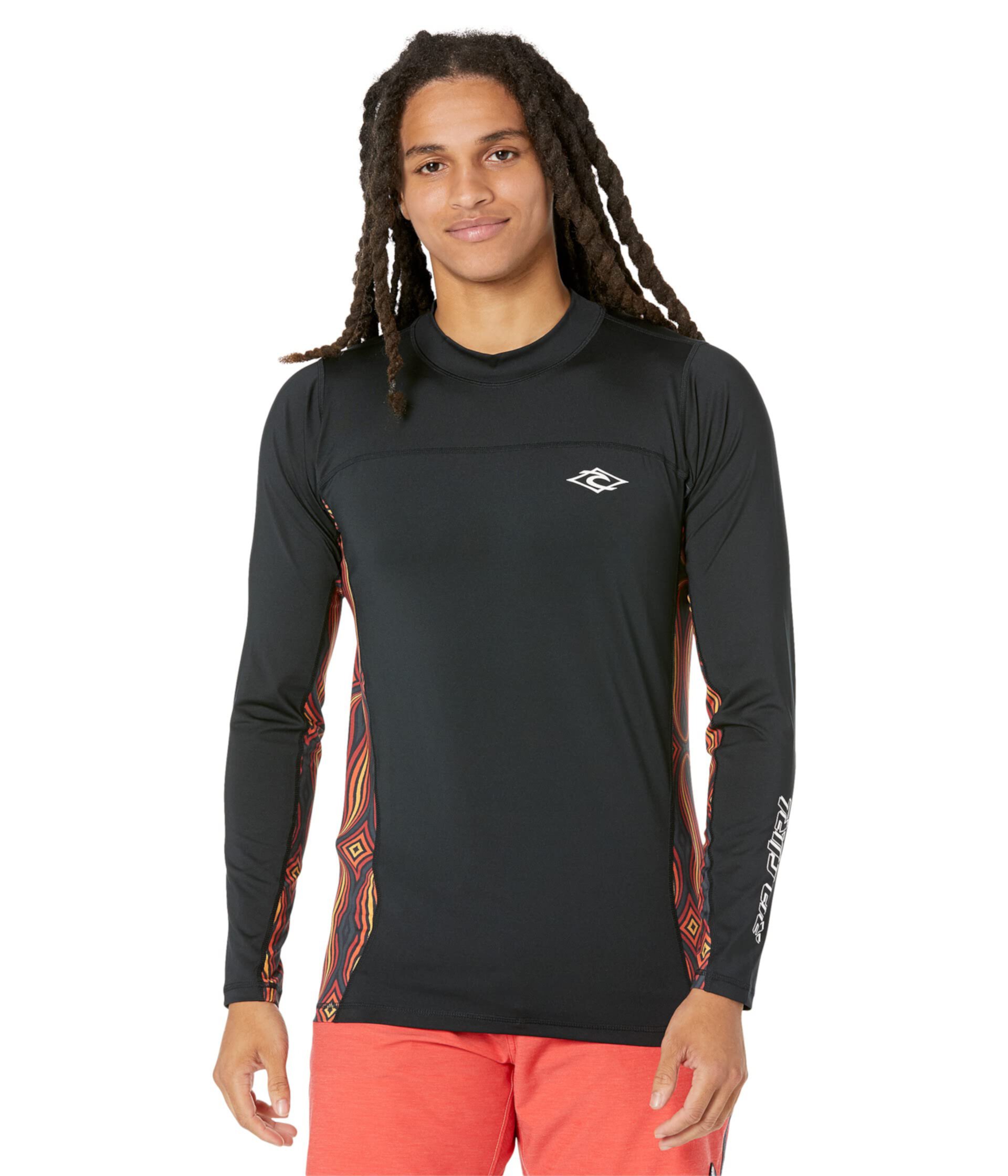 Футболка Rip Curl Drive L/S Relaxed Fit UV с защитой UPF 50+, длинными рукавами и печатью Rip Curl