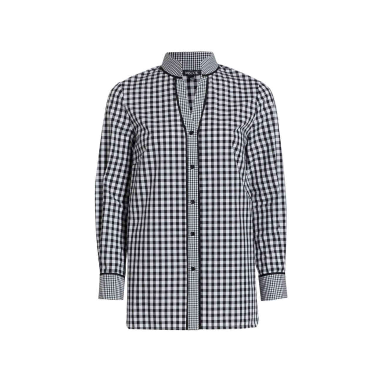 Gingham Button-Up Blouse Misook