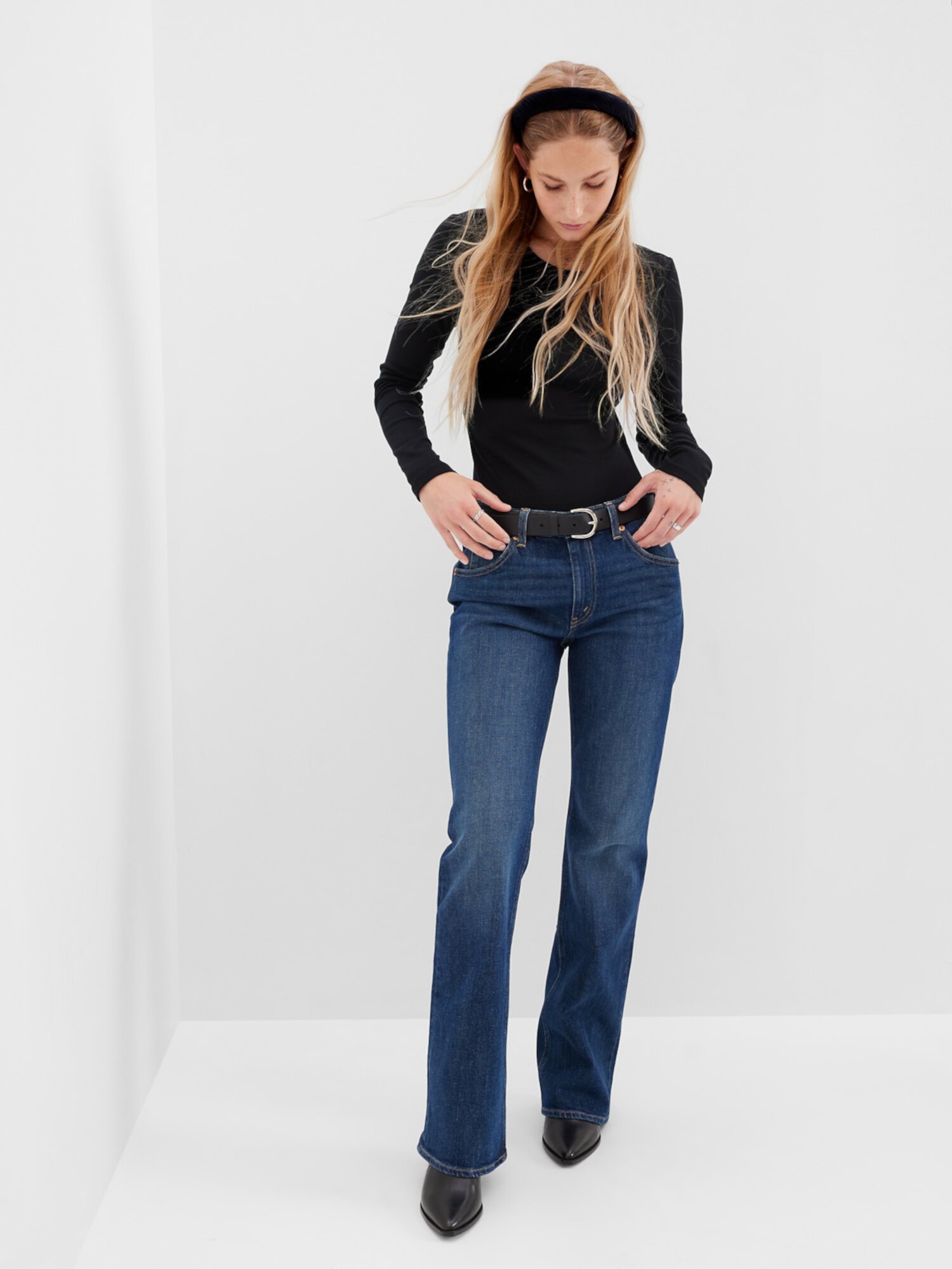 Свободные расклешенные джинсы средней посадки &#x27;90-х с тканью Washwell Gap