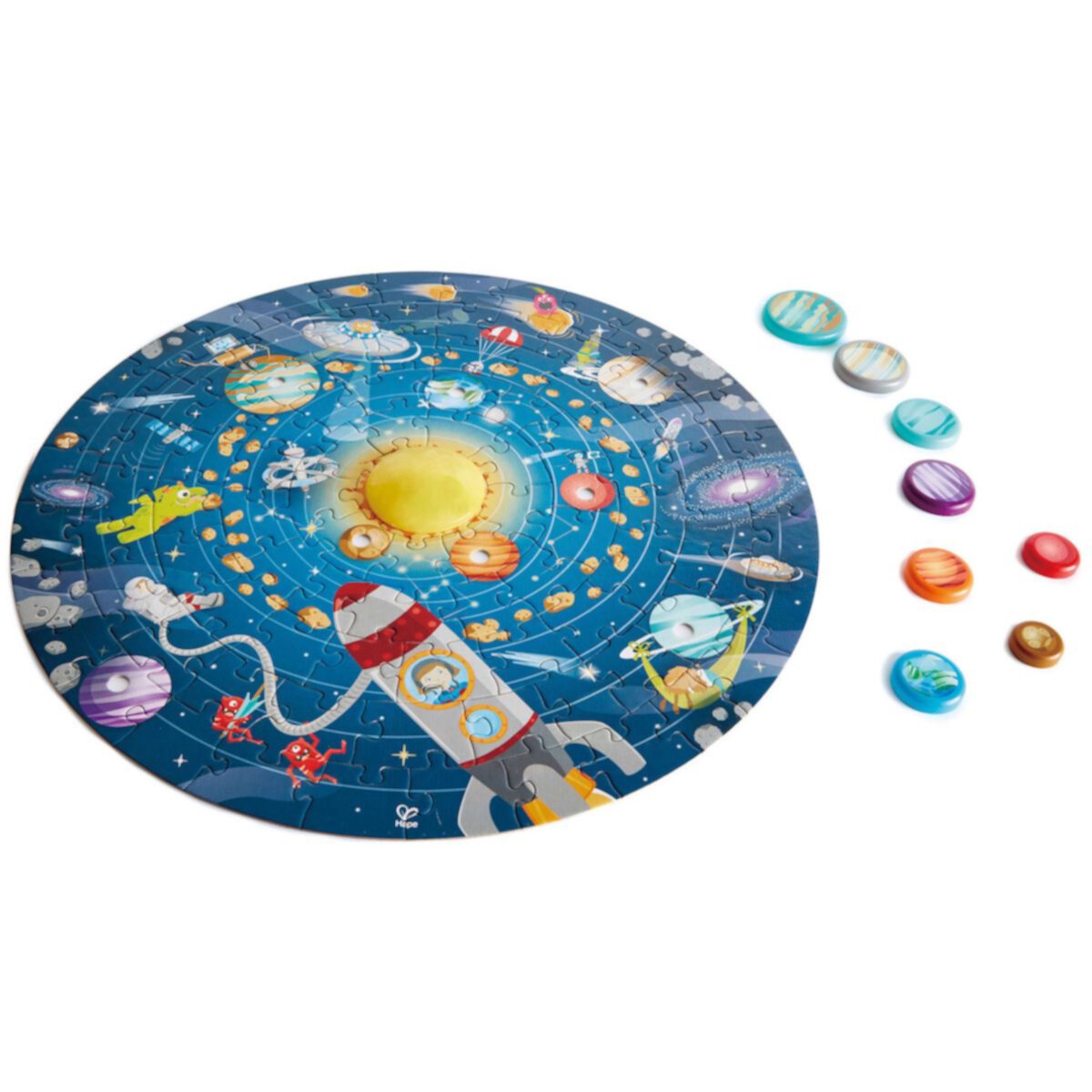 Hape Kids 23-дюймовая круглая игрушка-головоломка солнечной системы из 102 предметов с астрономическим плакатом Hape