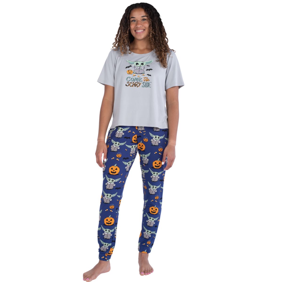 Женская пижама Nite Nite by Munki Munki Scary Grogu, пижамный топ с короткими рукавами и низ с полосками, пижамные штаны, комплект для сна Nite Nite by Munki Munki