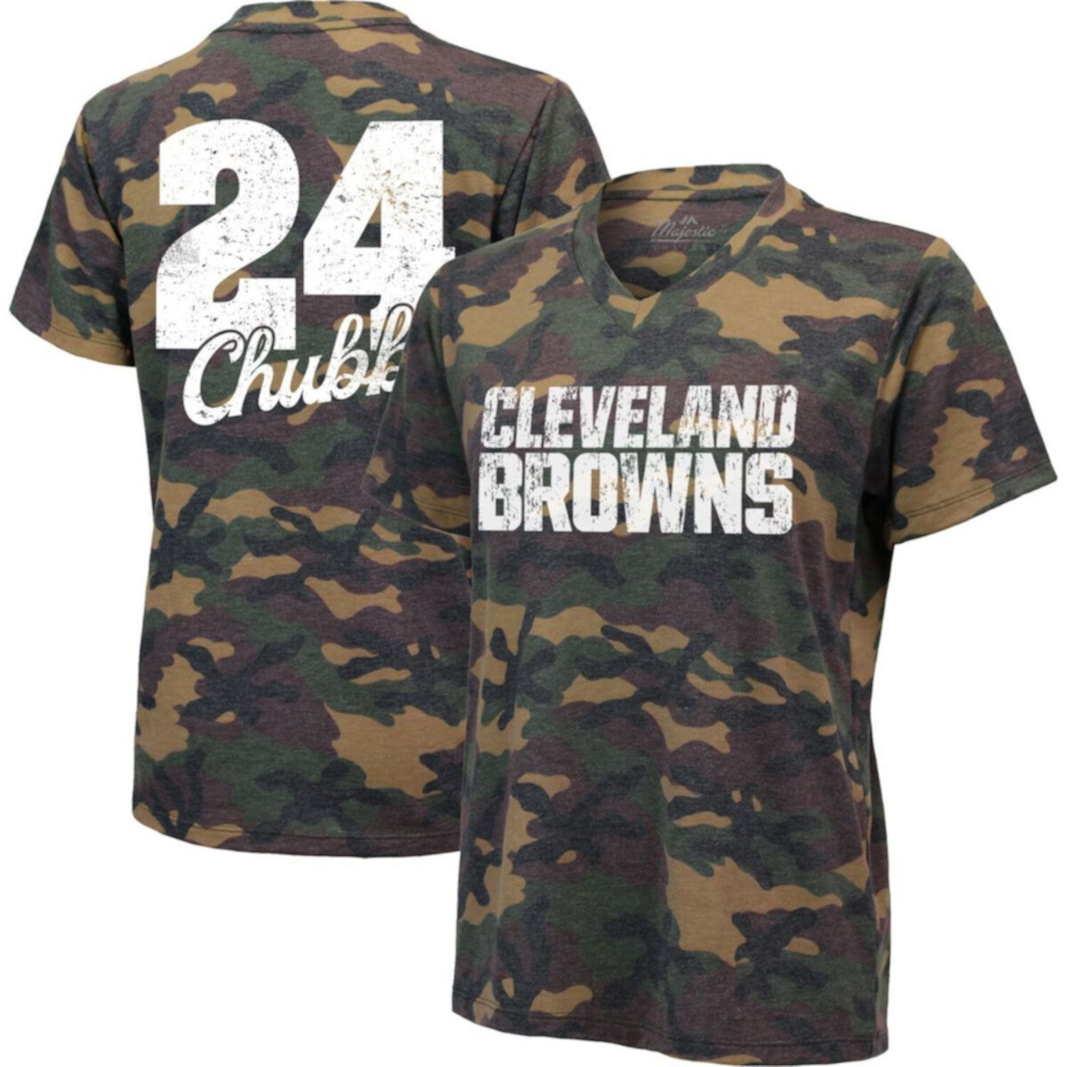 Женская Футболка Majestic Threads Nick Chubb Camo Cleveland Browns Majestic Threads