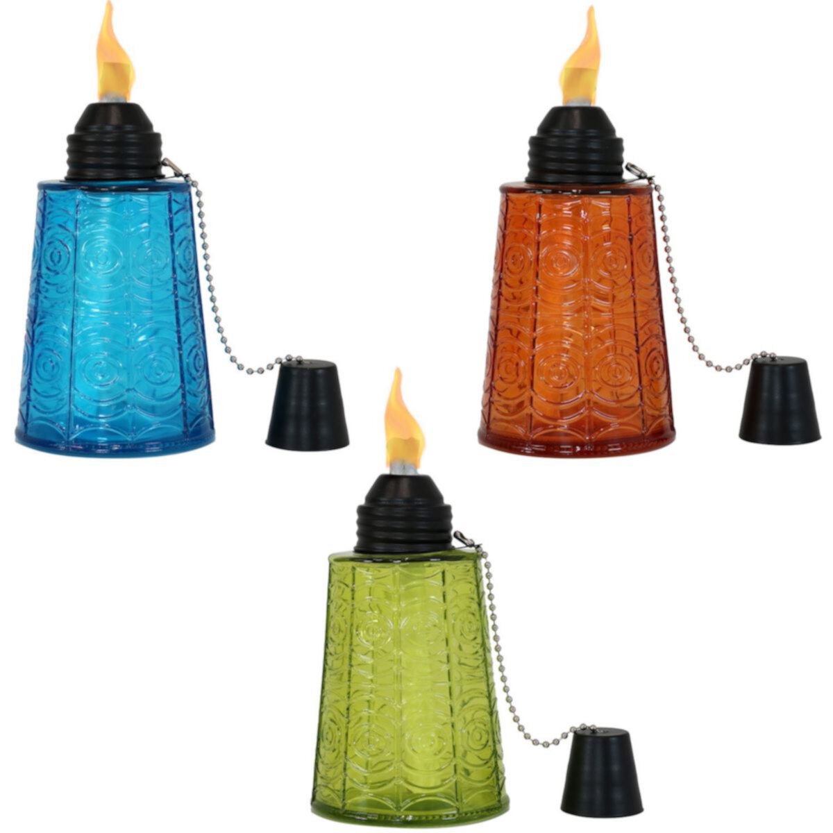 Sunnydaze Set of 3 Glass Tabletop Torches - 1 Blue, 1 Orange and 1 Green Sunnydaze Decor