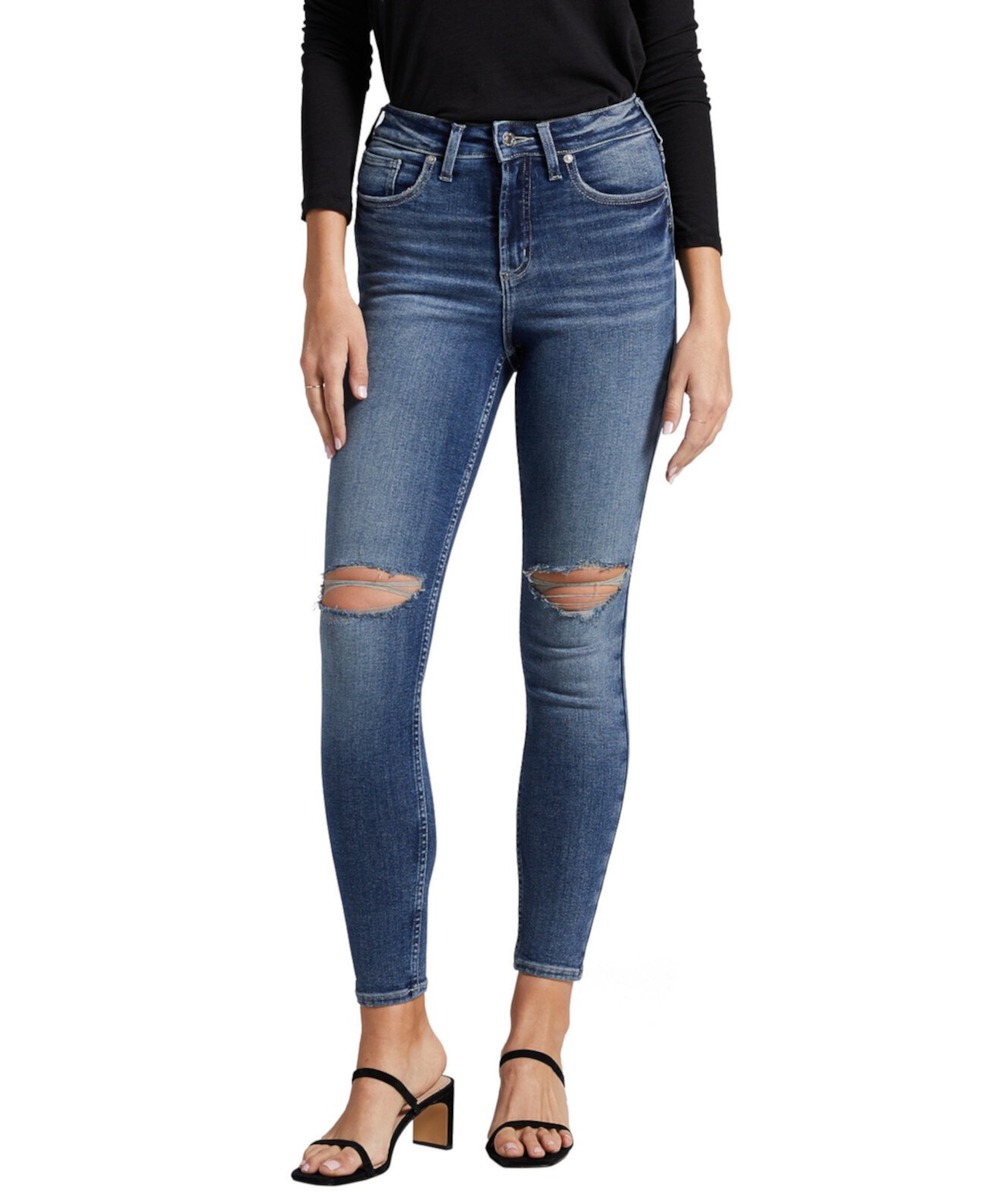 Женские джинсы неограниченного кроя, один размер подходит для четырех джинсов скинни с высокой посадкой Silver Jeans Co.