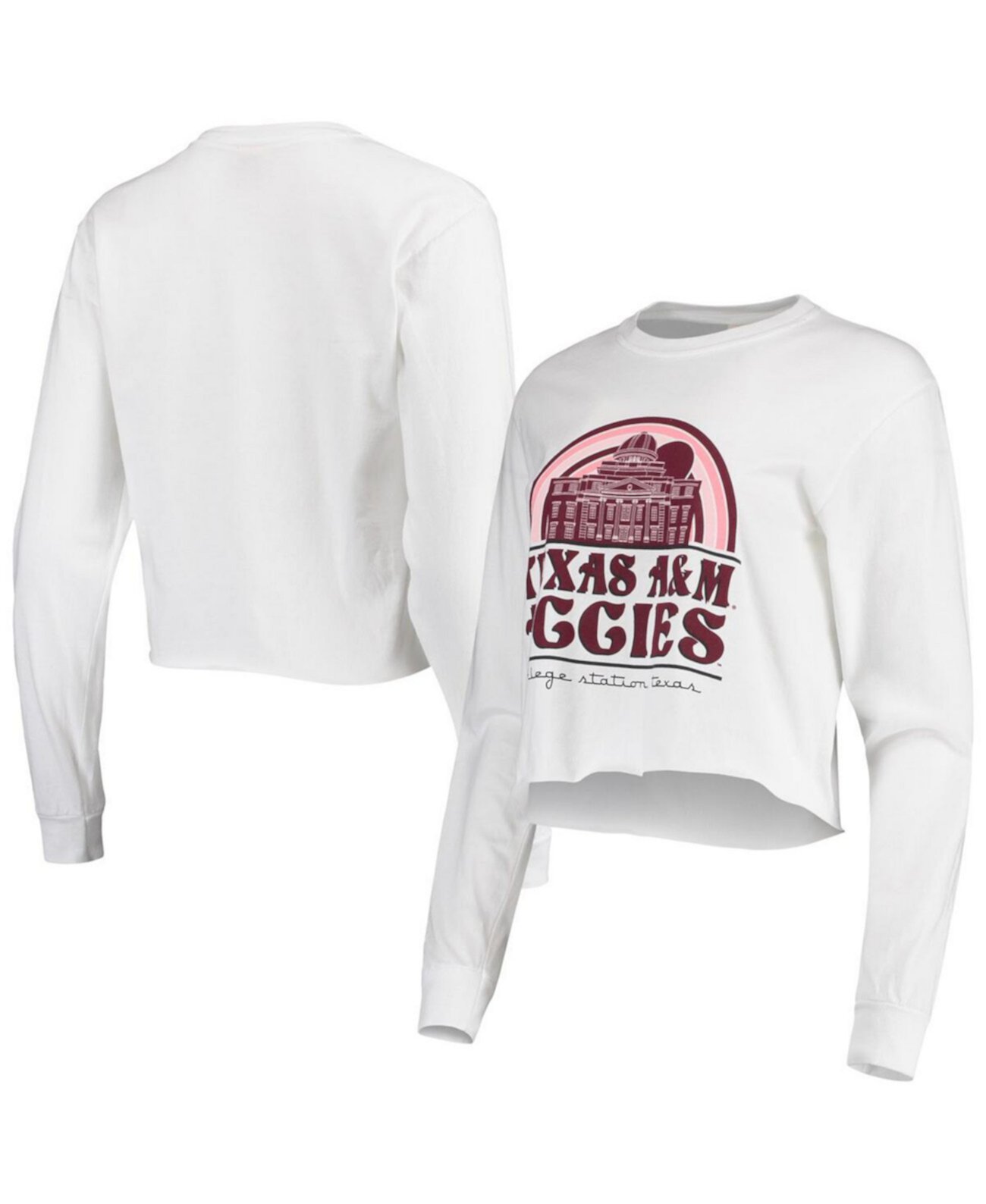 Женская белая укороченная футболка с длинным рукавом Texas A&M Aggies Retro Campus Image One