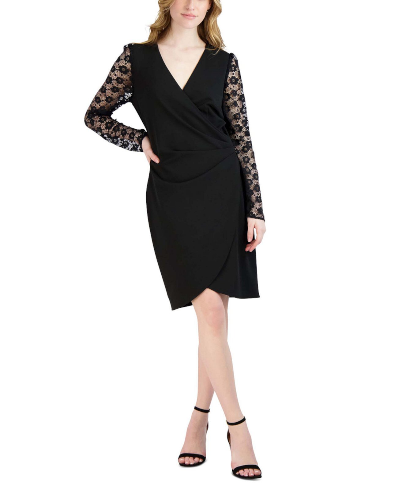 Женское платье-кроссовер с кружевными рукавами Donna Ricco