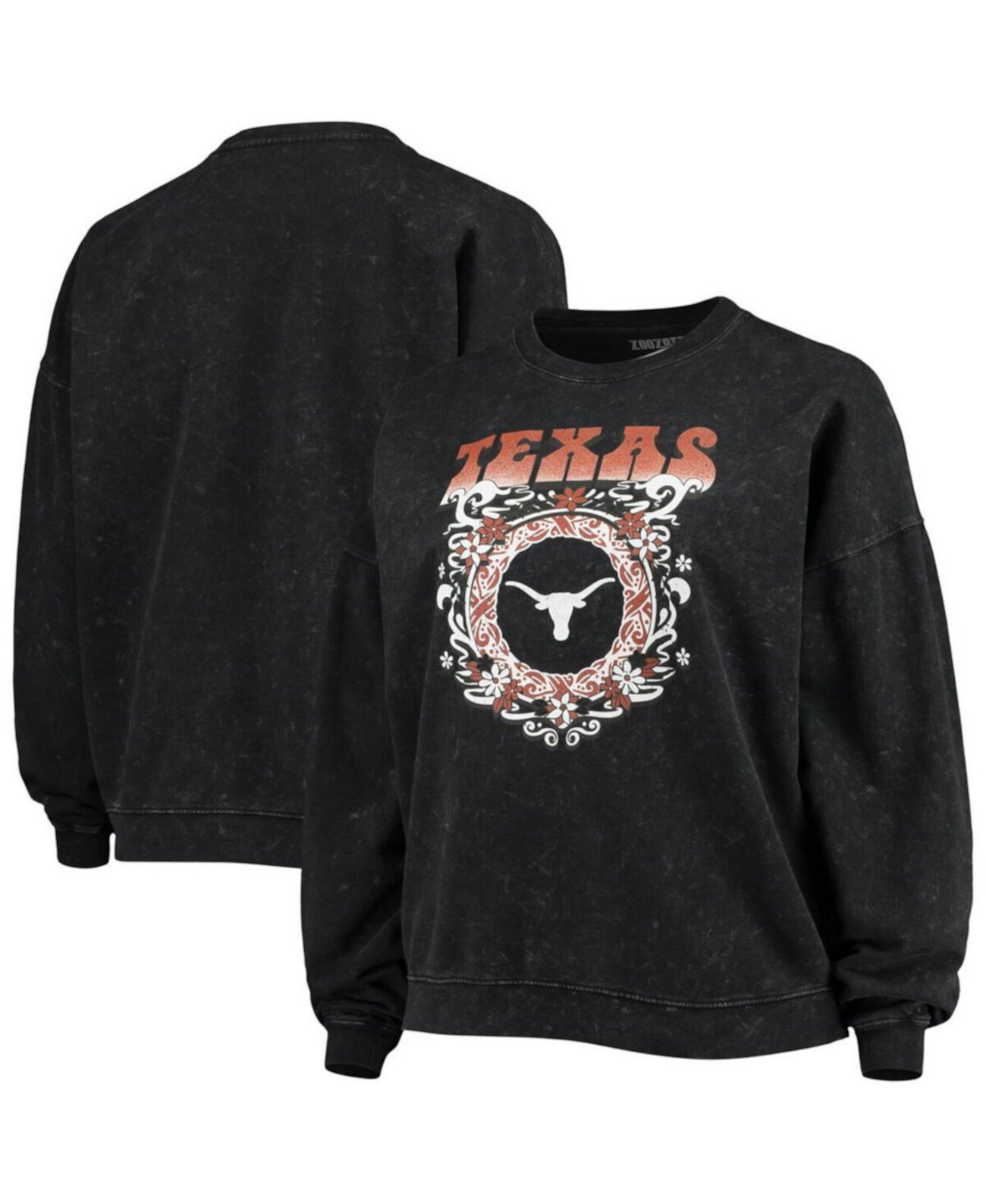 Женская черная толстовка-пуловер в винтажном стиле Texas Longhorns Garment Wash Oversized ZooZatz