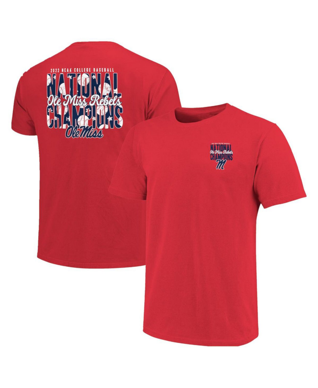 Женская красная футболка Ole Miss Rebels 2022 NCAA, мужская бейсбольная футболка World Series Champions 2-Hit Image One