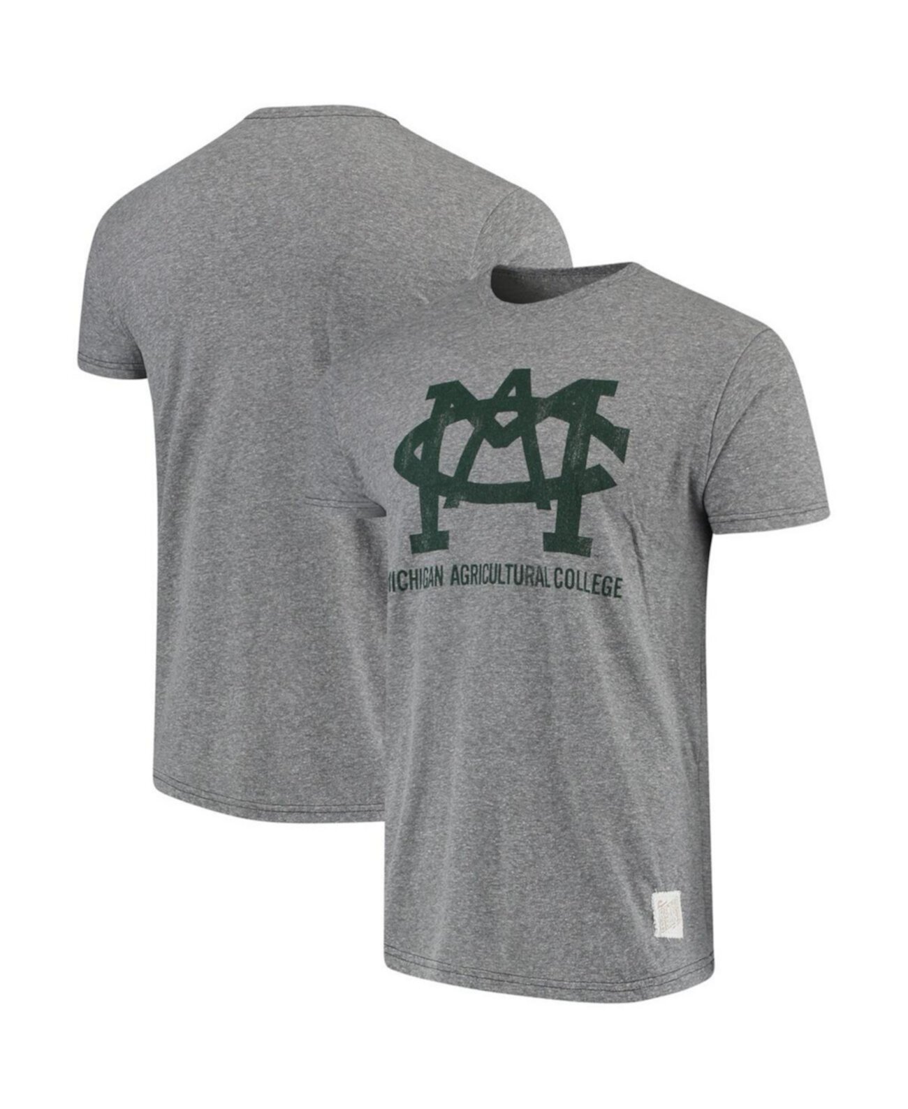 Мужская меланжевая серая футболка штата Мичиган Спартанцы Мичиганского сельскохозяйственного колледжа Tri-Blend в винтажном стиле Original Retro Brand