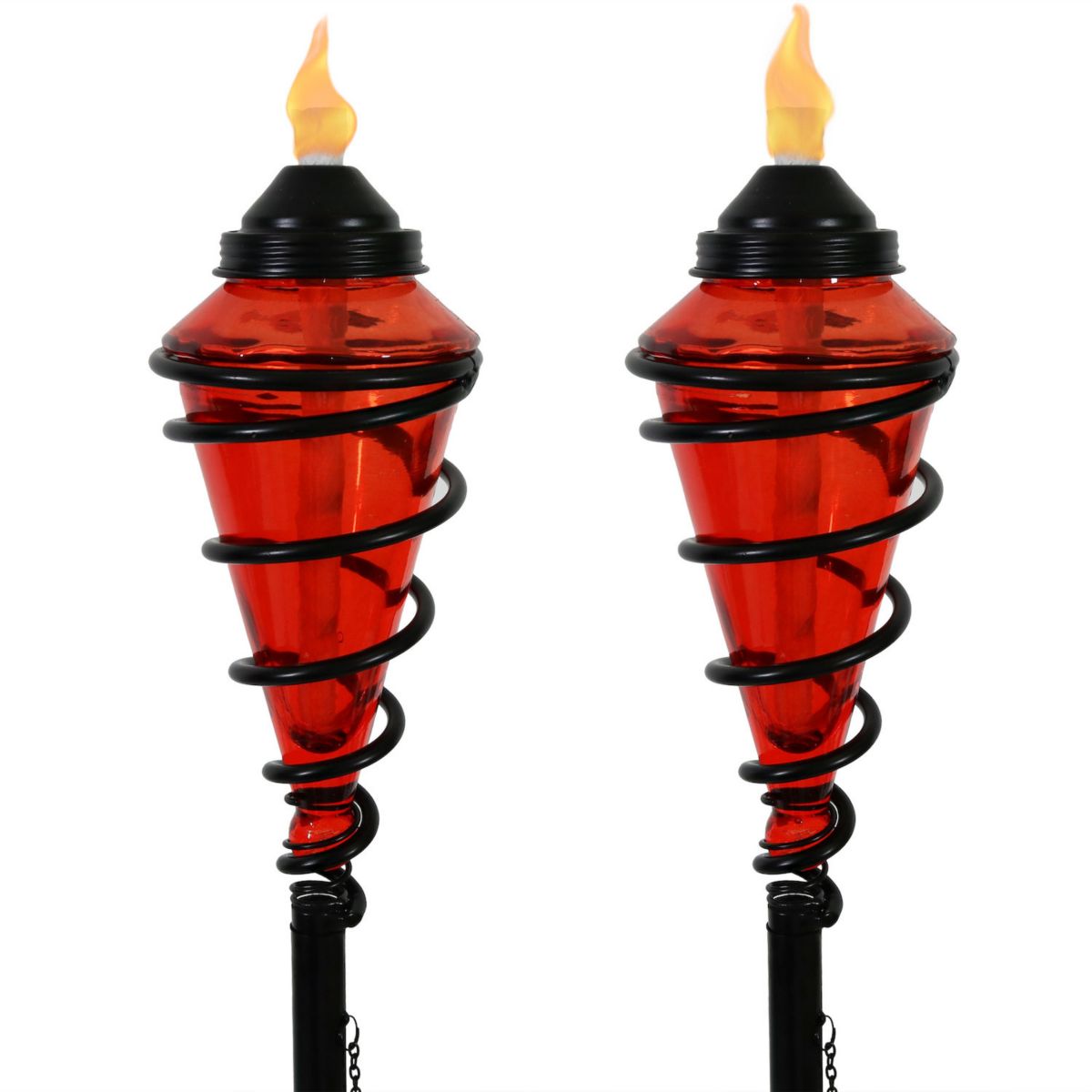 Sunnydaze 2-in-1 Swirling Metal Glass Outdoor Lawn Torch - Set of 2 - Red Sunnydaze Decor