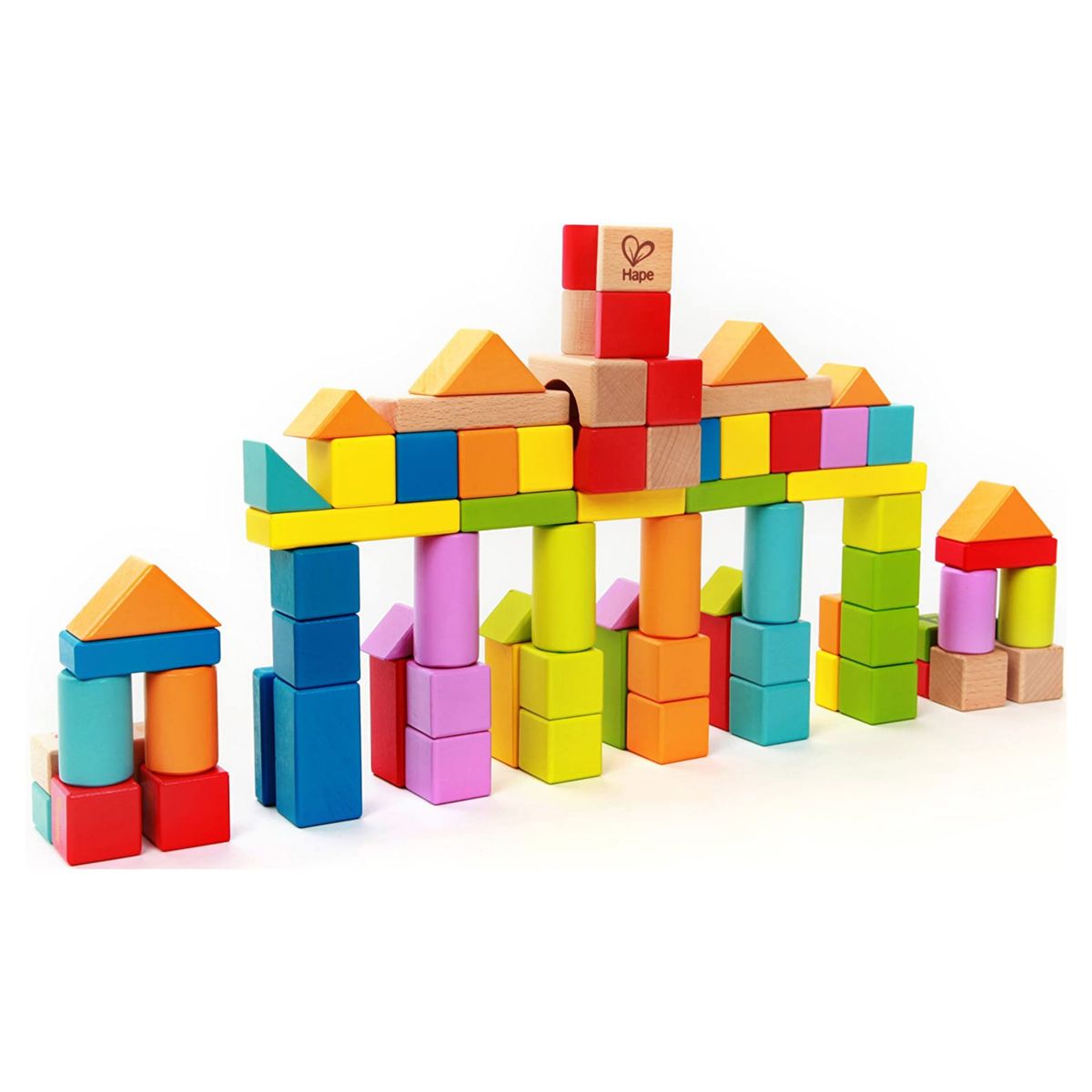Hape Colored Stacking Blocks Solid Wooden Playset for Ages 3 and Up, 80 Pieces Hape