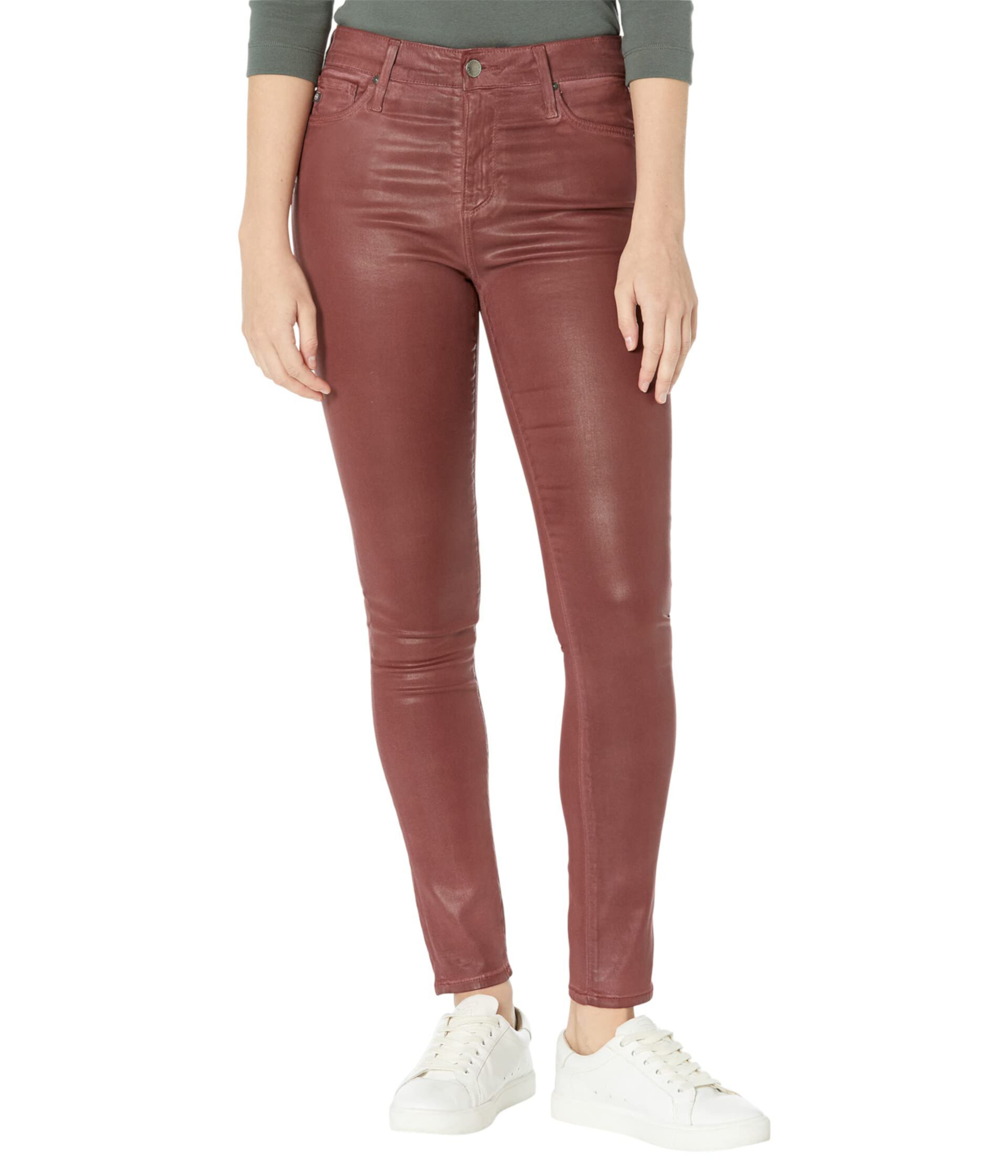 Farrah High-Rise Skinny Ankle in Leatherette Light Dark Sangria AG Jeans