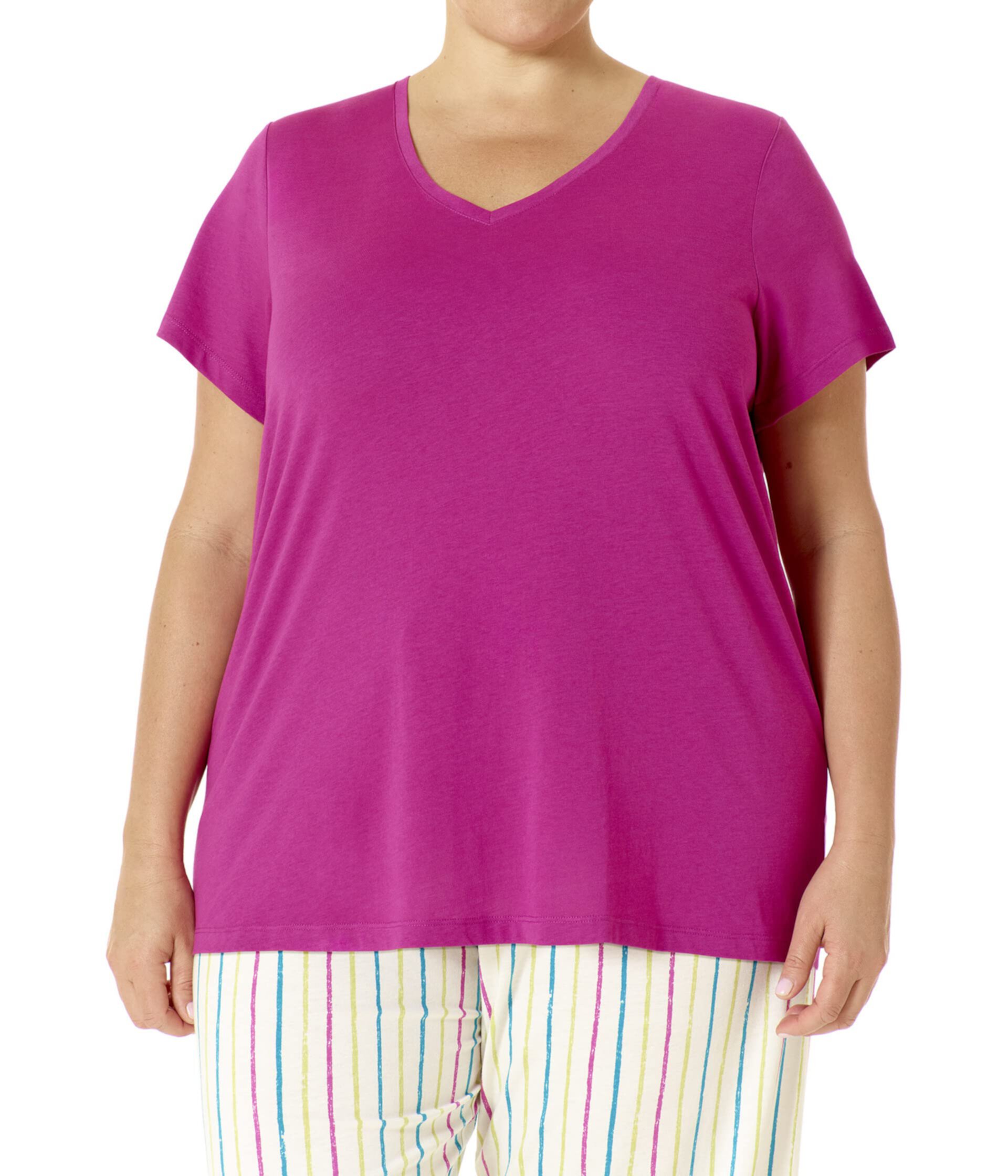 Плюс размер Пижамная футболка с короткими рукавами и V-образным вырезом HUE