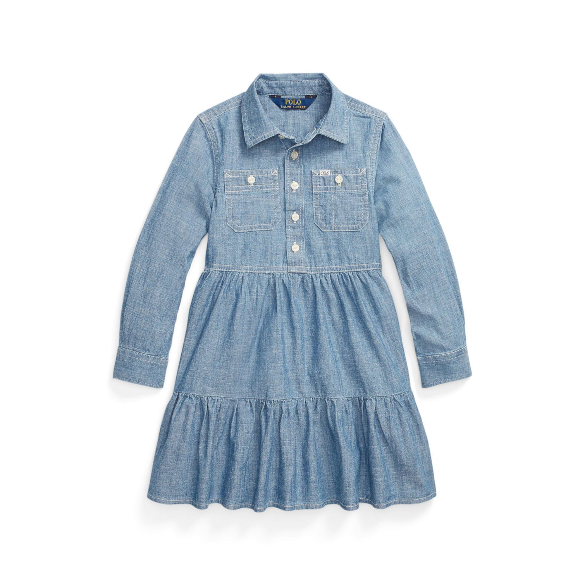Многоуровневое платье-рубашка из шамбре (для маленьких детей) Polo Ralph Lauren