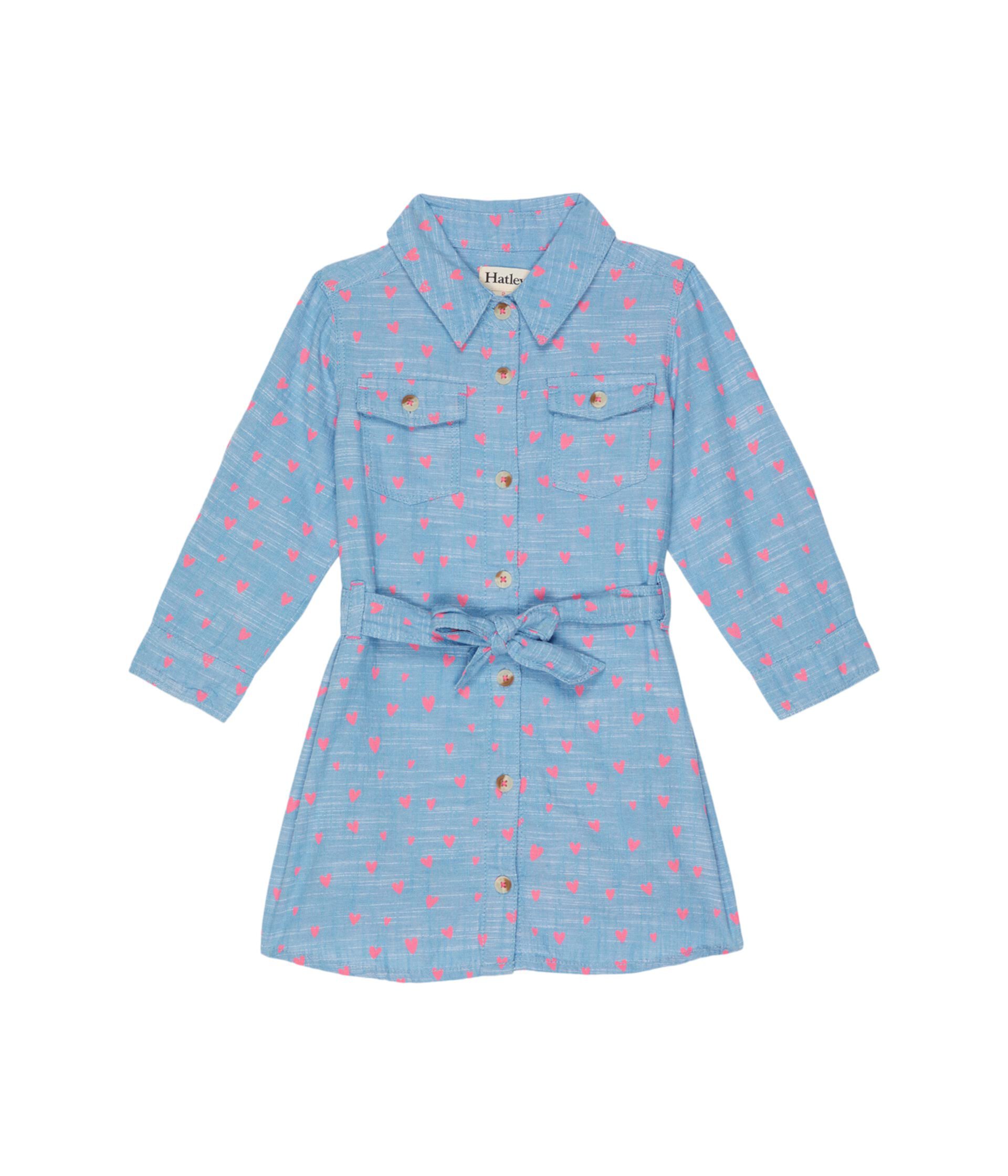 Детское платье с пуговицами Chambray Hearts Hatley, расслабленный крой, 100% хлопок Hatley