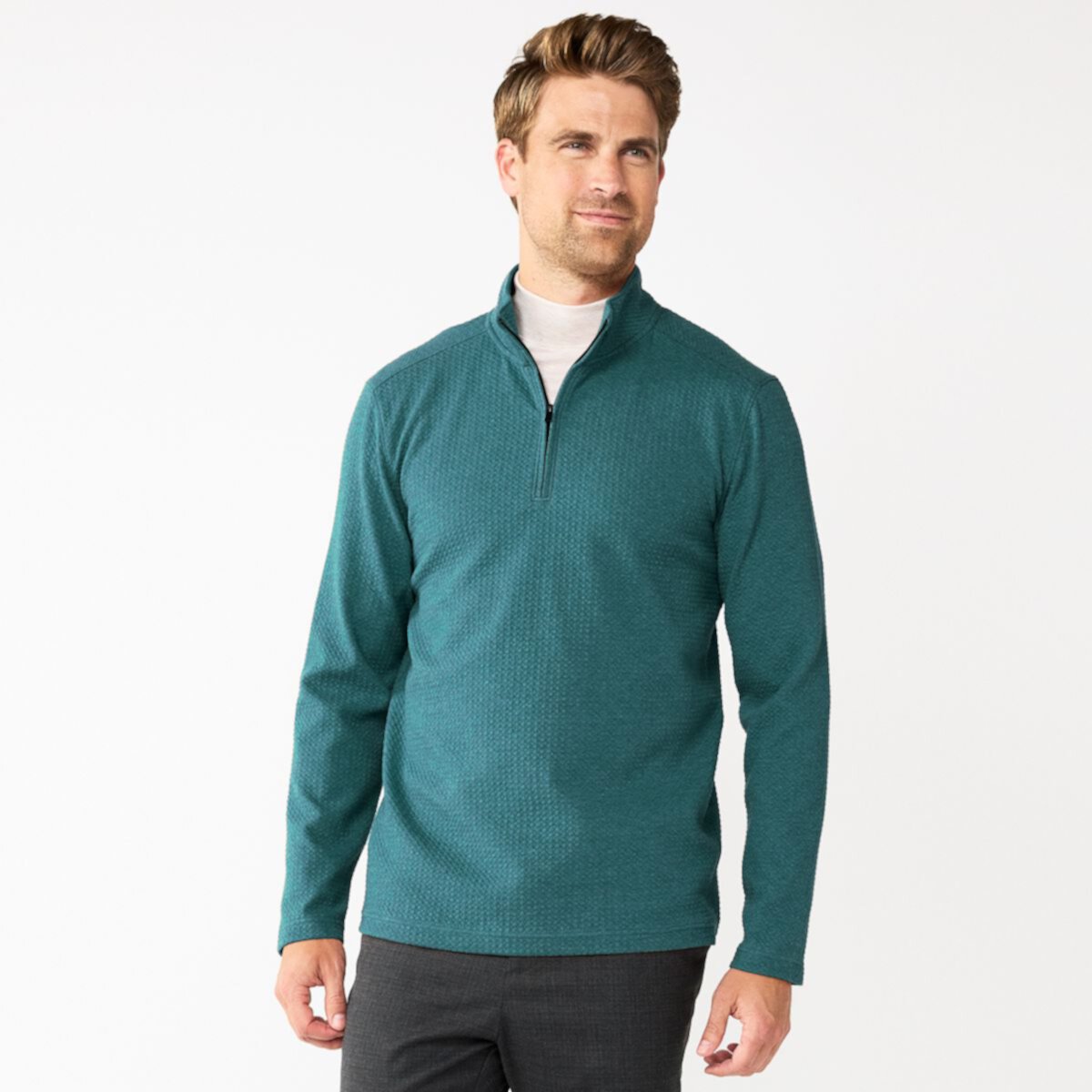 Мужская кв. 9® Текстурированный свитер с молнией на четверть Apt. 9