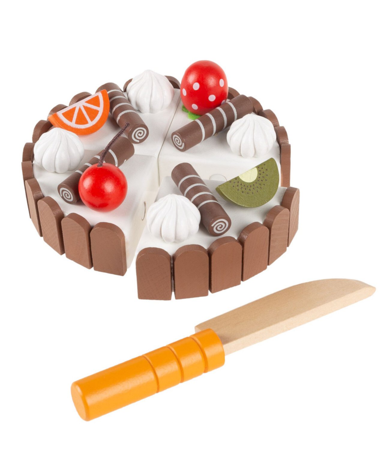 Торт ко дню рождения «Эй, играй» — детский деревянный магнитный десерт с ножом, фруктовой начинкой, шоколадными и ванильными завитками — забавная еда для вечеринки, ролевая игру Trademark Global