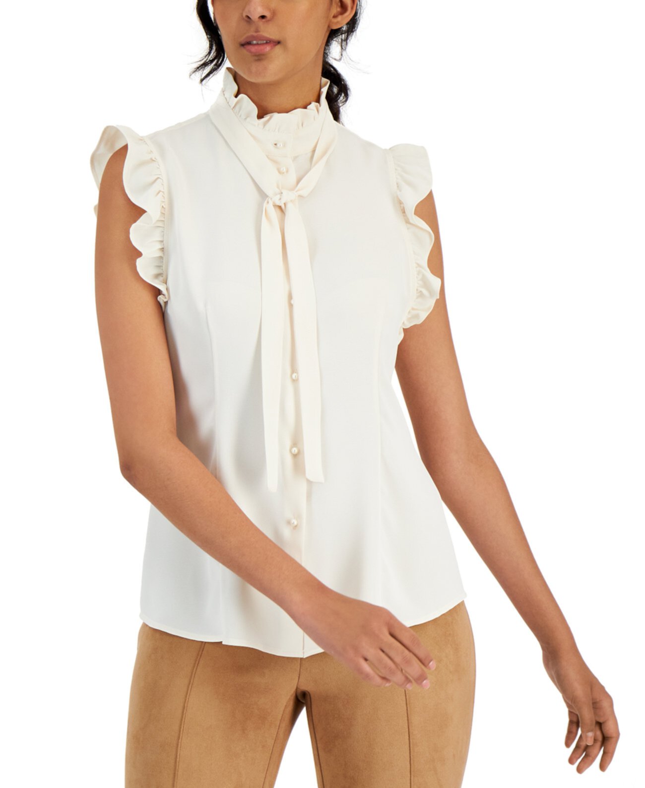 Женская блузка с рюшами и завязками на рукавах Anne Klein