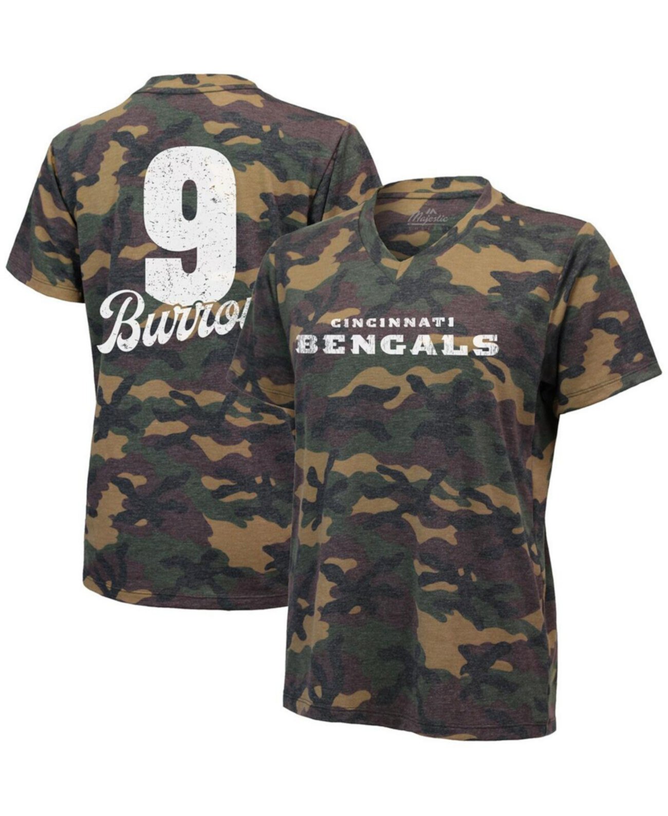 Женская футболка Joe Burrow Camo Cincinnati Bengals Name and Number с v-образным вырезом Industry Rag