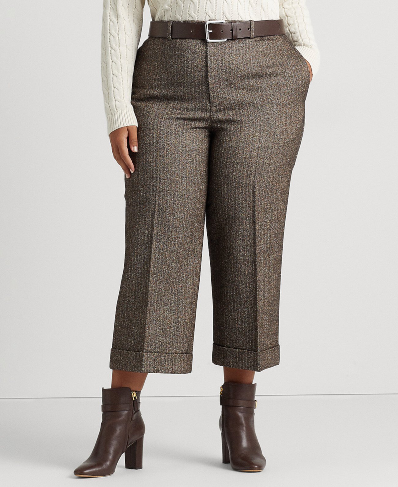 Широкие укороченные брюки больших размеров с узором "елочка" Ralph Lauren