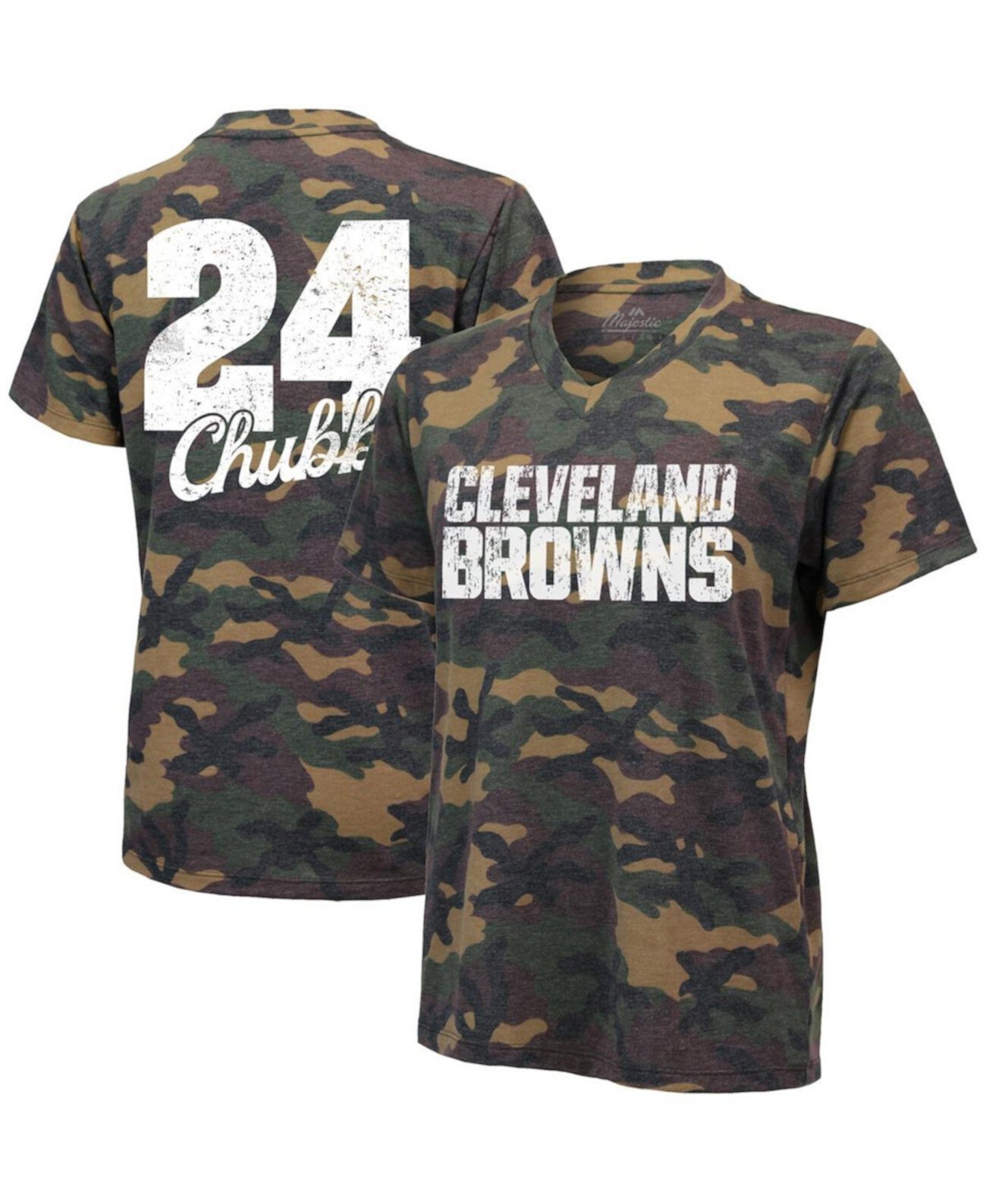 Женская футболка Nick Chubb Camo Cleveland Browns Name and Number с v-образным вырезом Industry Rag