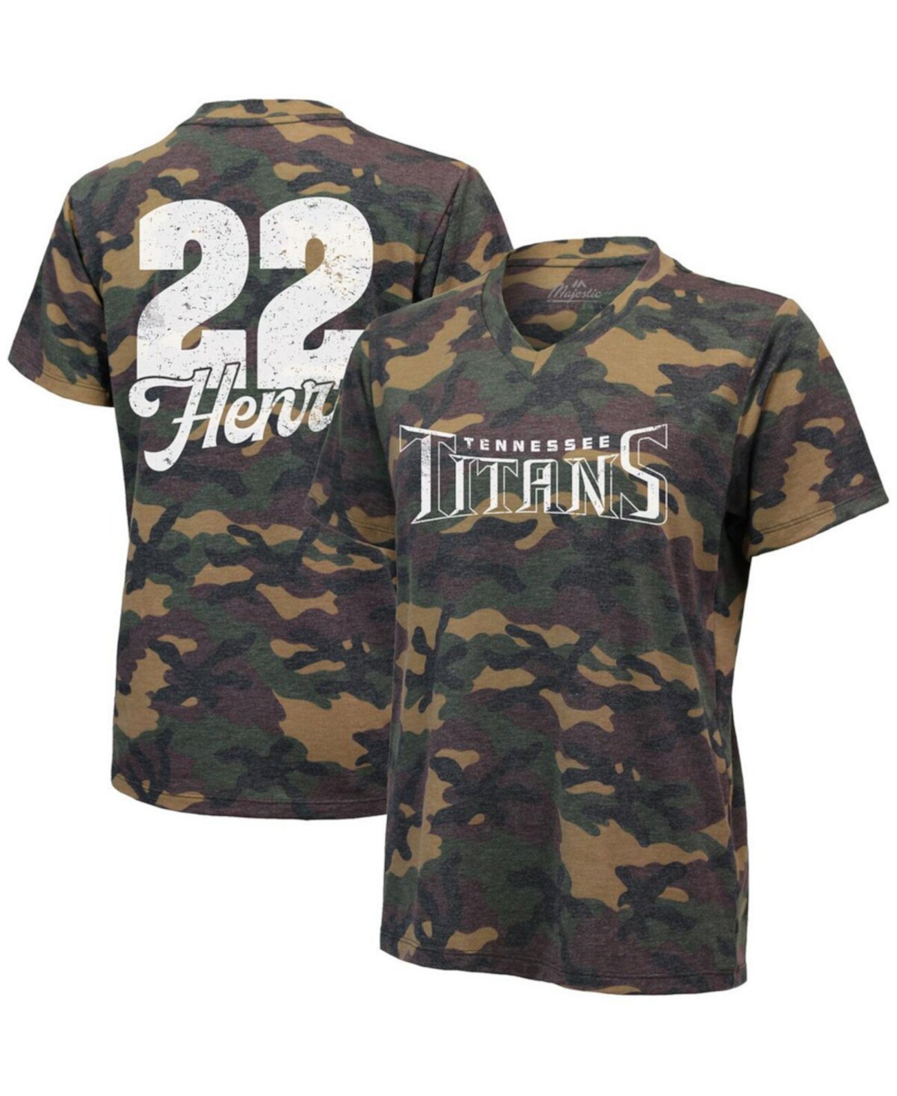 Женская футболка Derrick Henry Camo Tennessee Titans Name and Number с v-образным вырезом Industry Rag