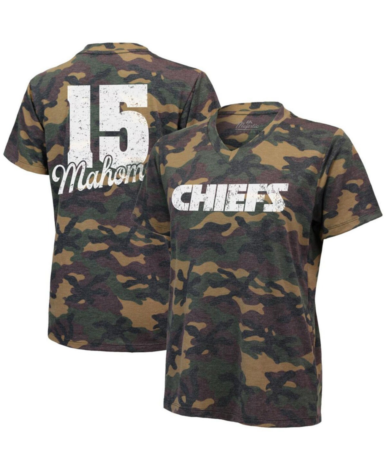 Женская камуфляжная футболка Patrick Mahomes Kansas City Chiefs Name and Number Tri-Blend с v-образным вырезом Industry Rag