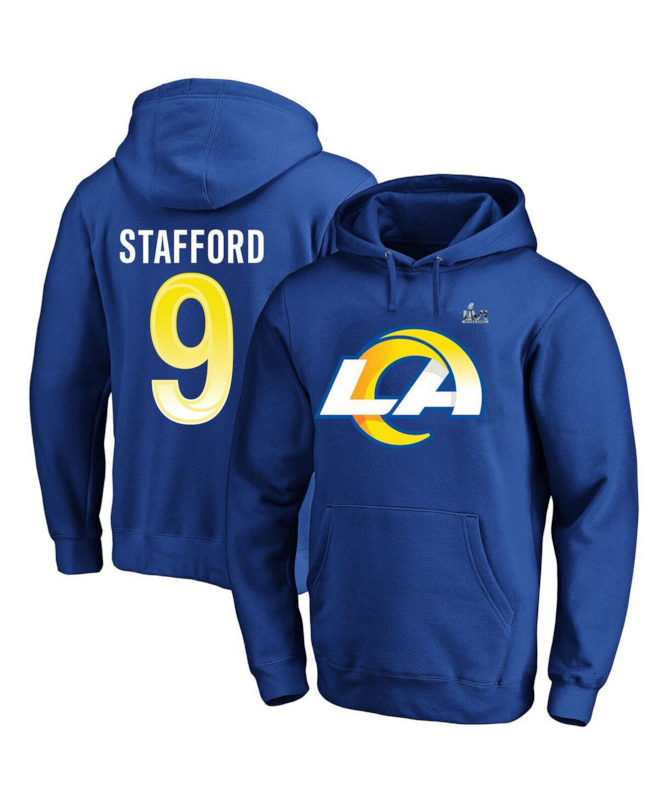 Мужской Пуловер Fanatics Matthew Stafford Royal Los Angeles Rams Super Bowl LVI Big and Tall Fanatics