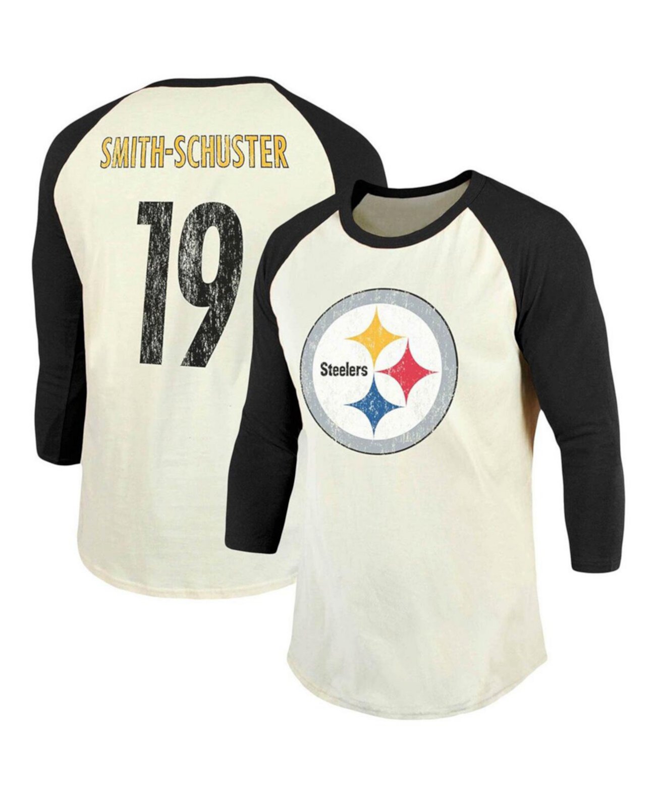 Мужская футболка кремового цвета с логотипом JuJu Smith-Schuster, черная Pittsburgh Steelers, винтажная футболка с именем и номером игрока реглан с рукавами 3/4 Fanatics
